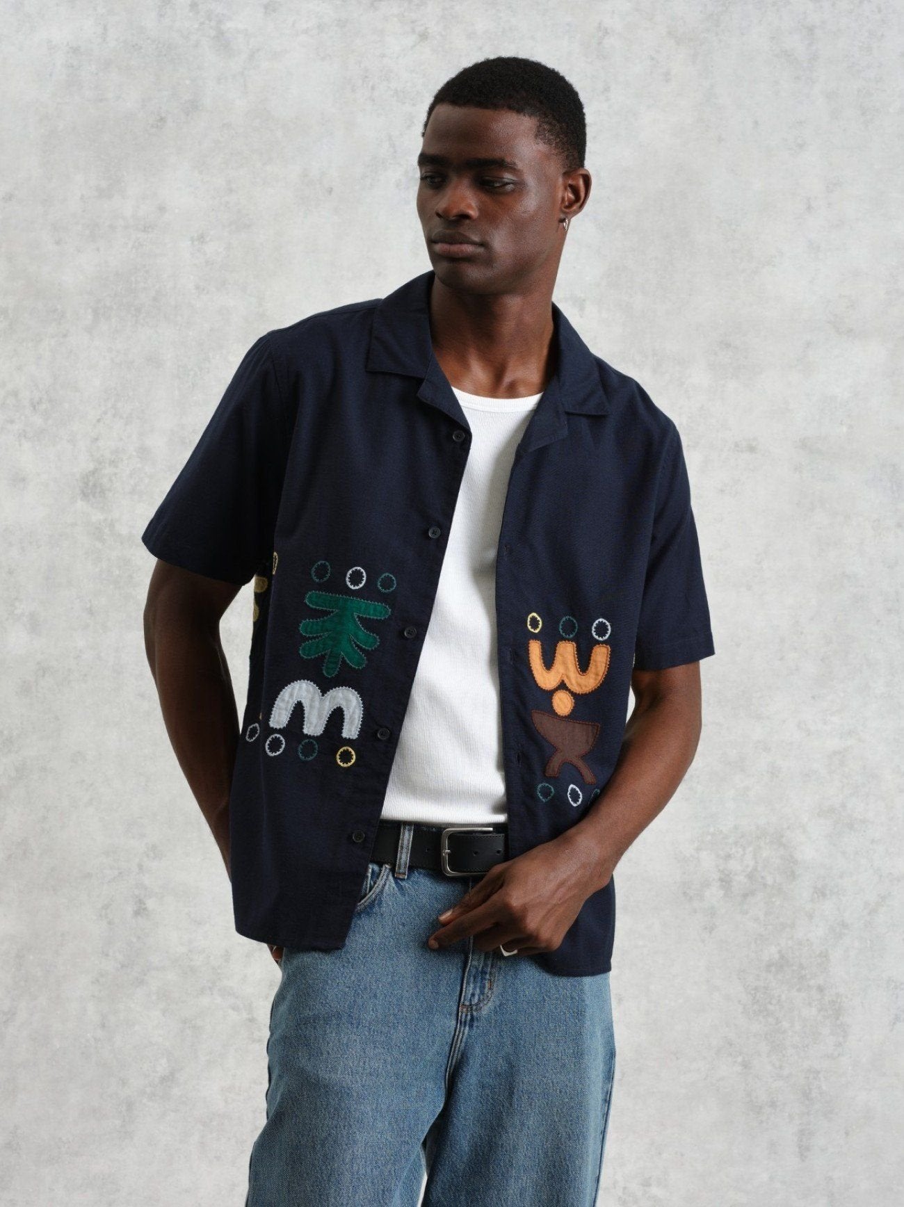 Mens Navy Multi Didcot Bloom Applique Shirt