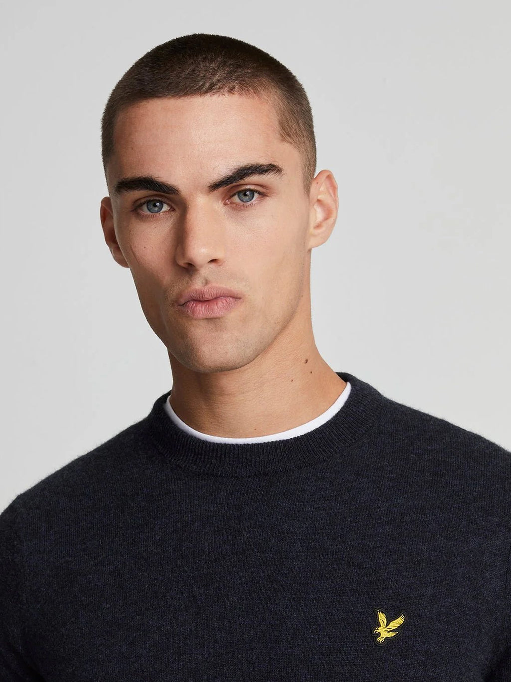 Mens Dark Navy Marl Lambswool Blend Crew Neck Jumper