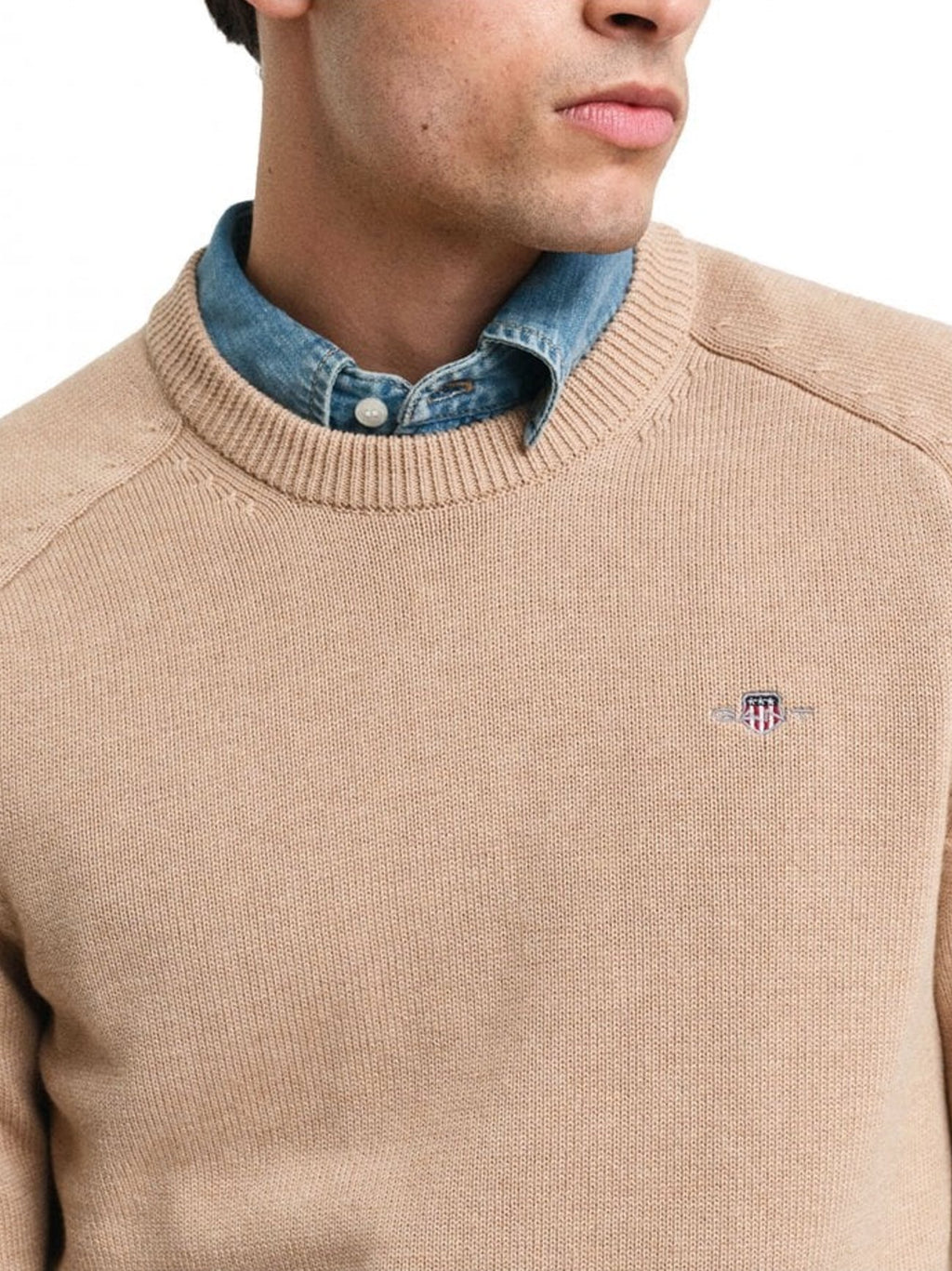 Mens Dark Sand Melange Casual Cotton Crew Neck Sweatshirt