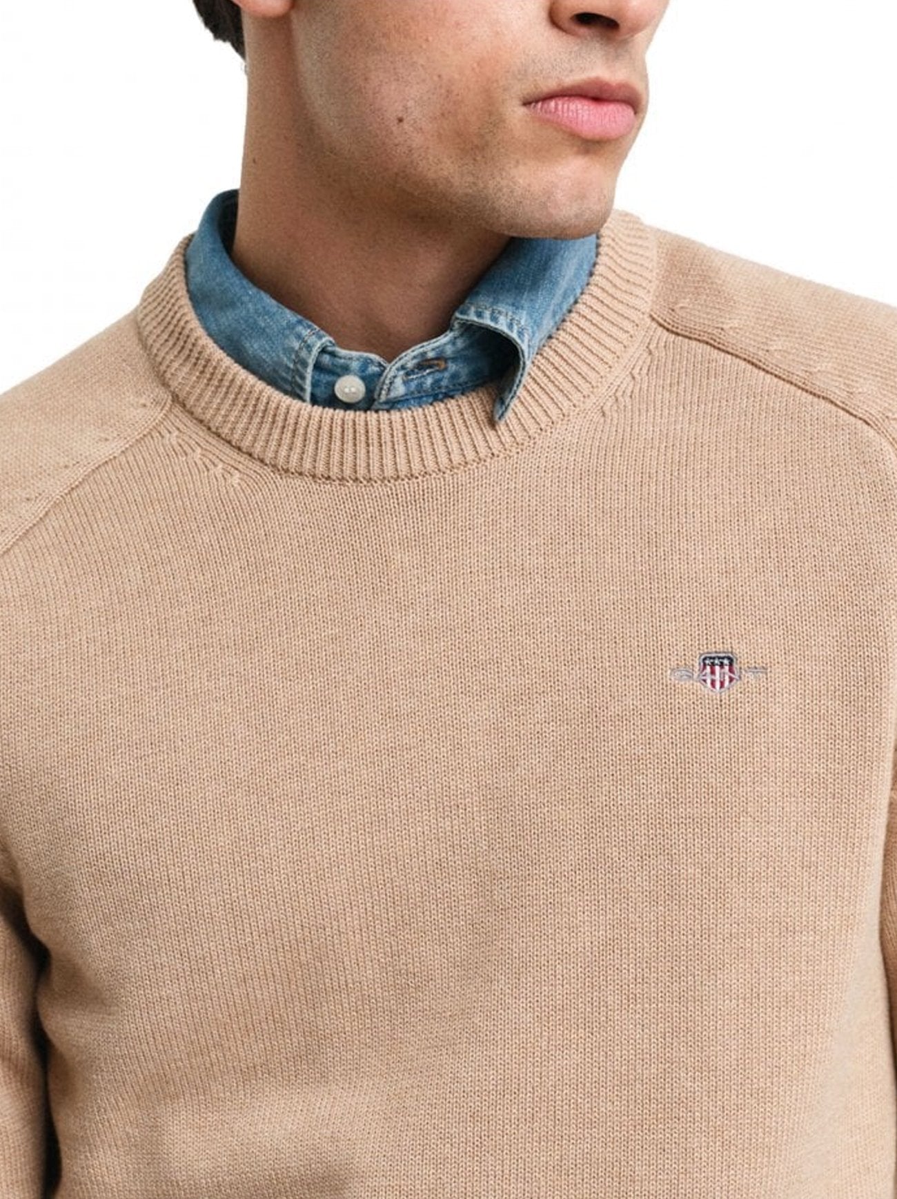 Mens Dark Sand Melange Casual Cotton Crew Neck Sweatshirt