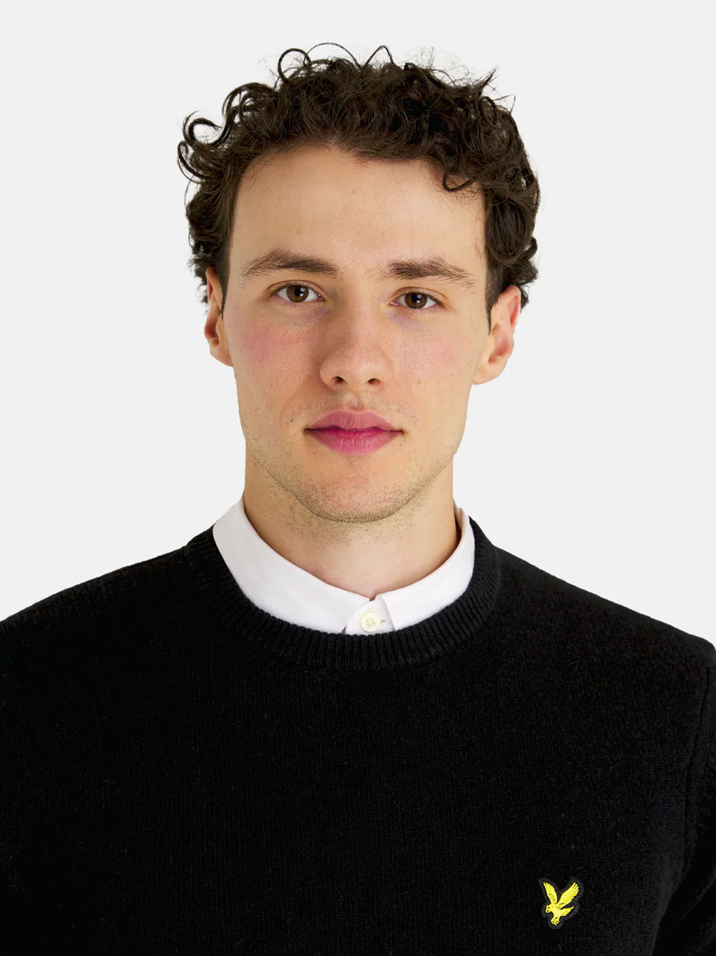 Mens Jet Black Marl Crew Neck Lambswool Blend Jumper