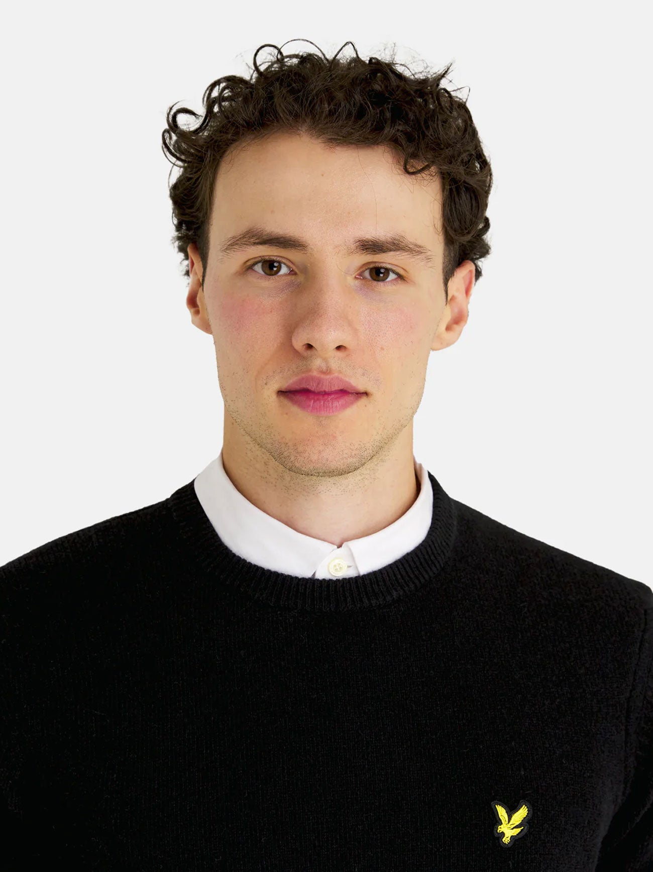 Mens Jet Black Marl Crew Neck Lambswool Blend Jumper