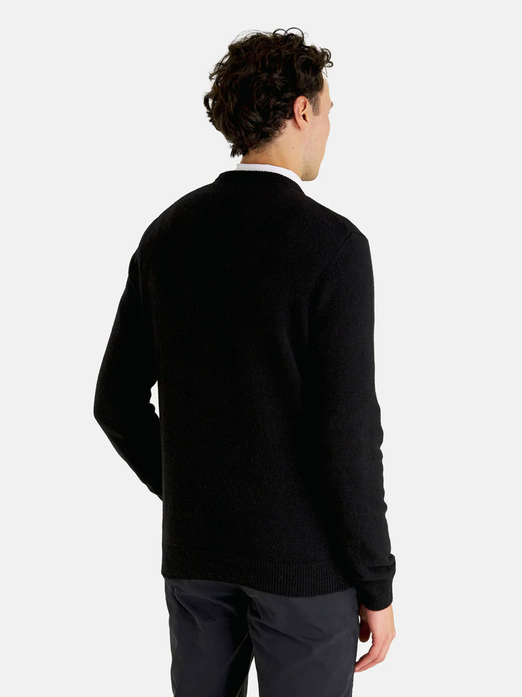 Mens Jet Black Marl Crew Neck Lambswool Blend Jumper