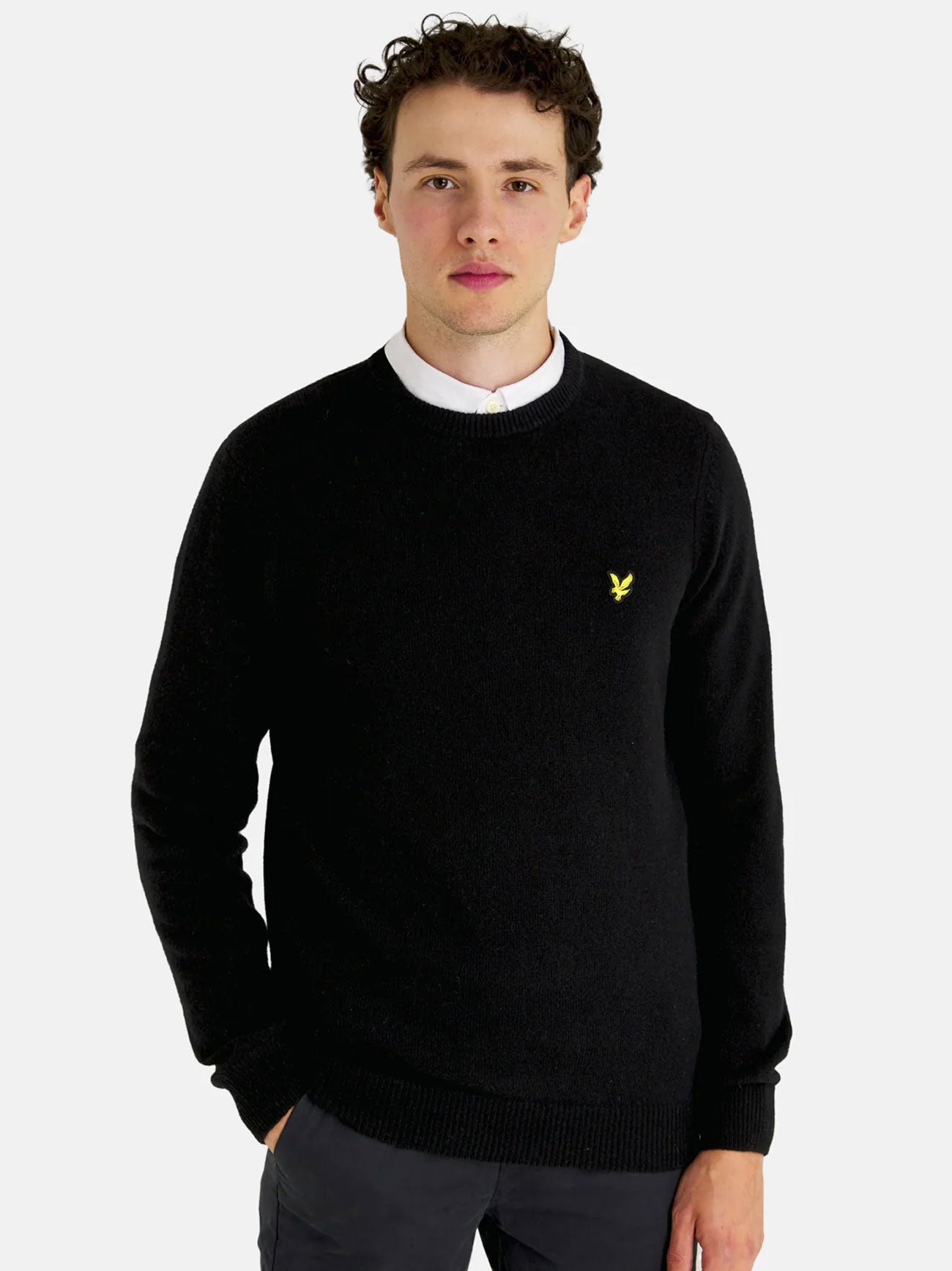 Mens Jet Black Marl Crew Neck Lambswool Blend Jumper
