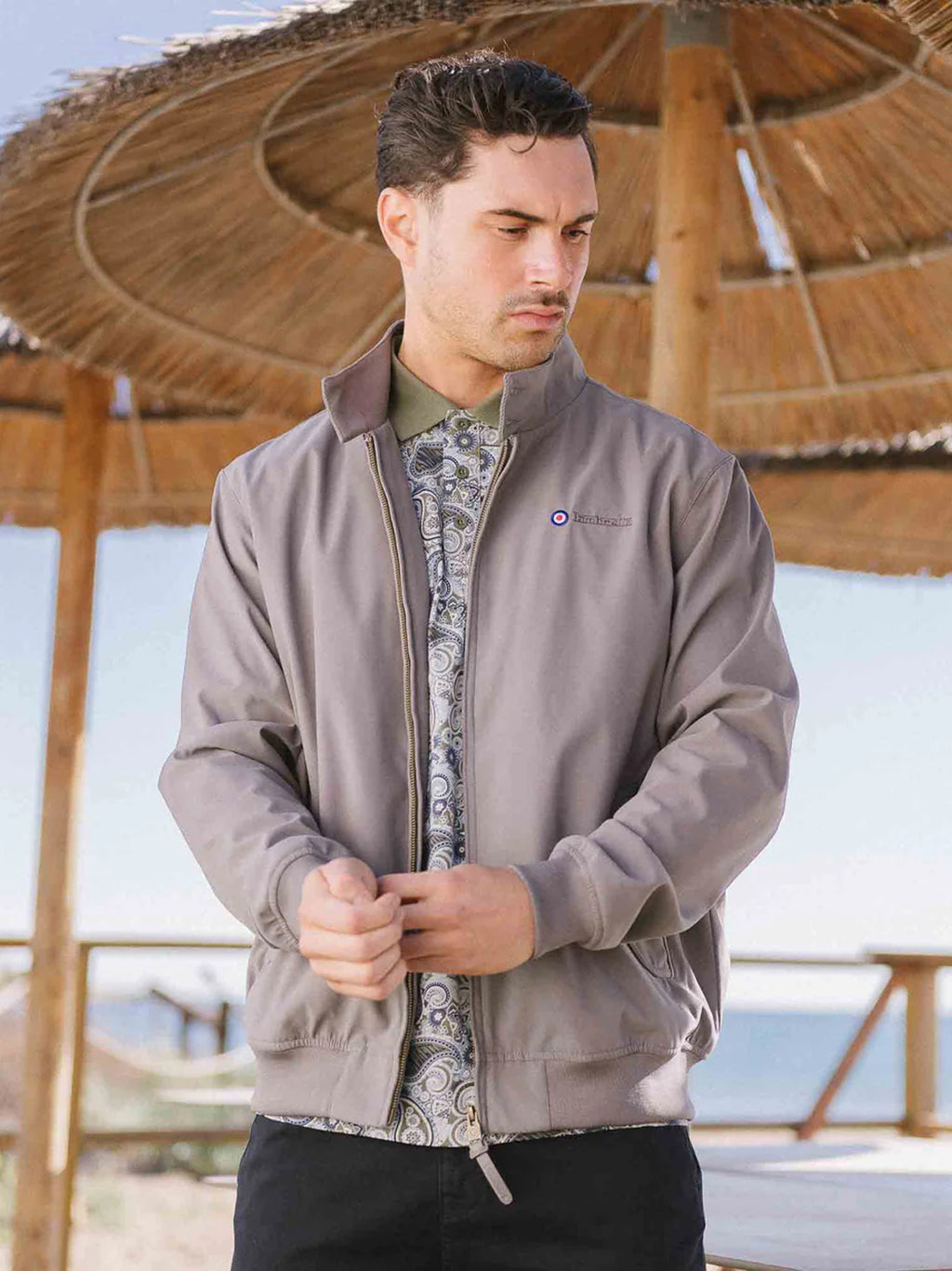 Mens Dark Grey Shower Resistant Harrington Jacket