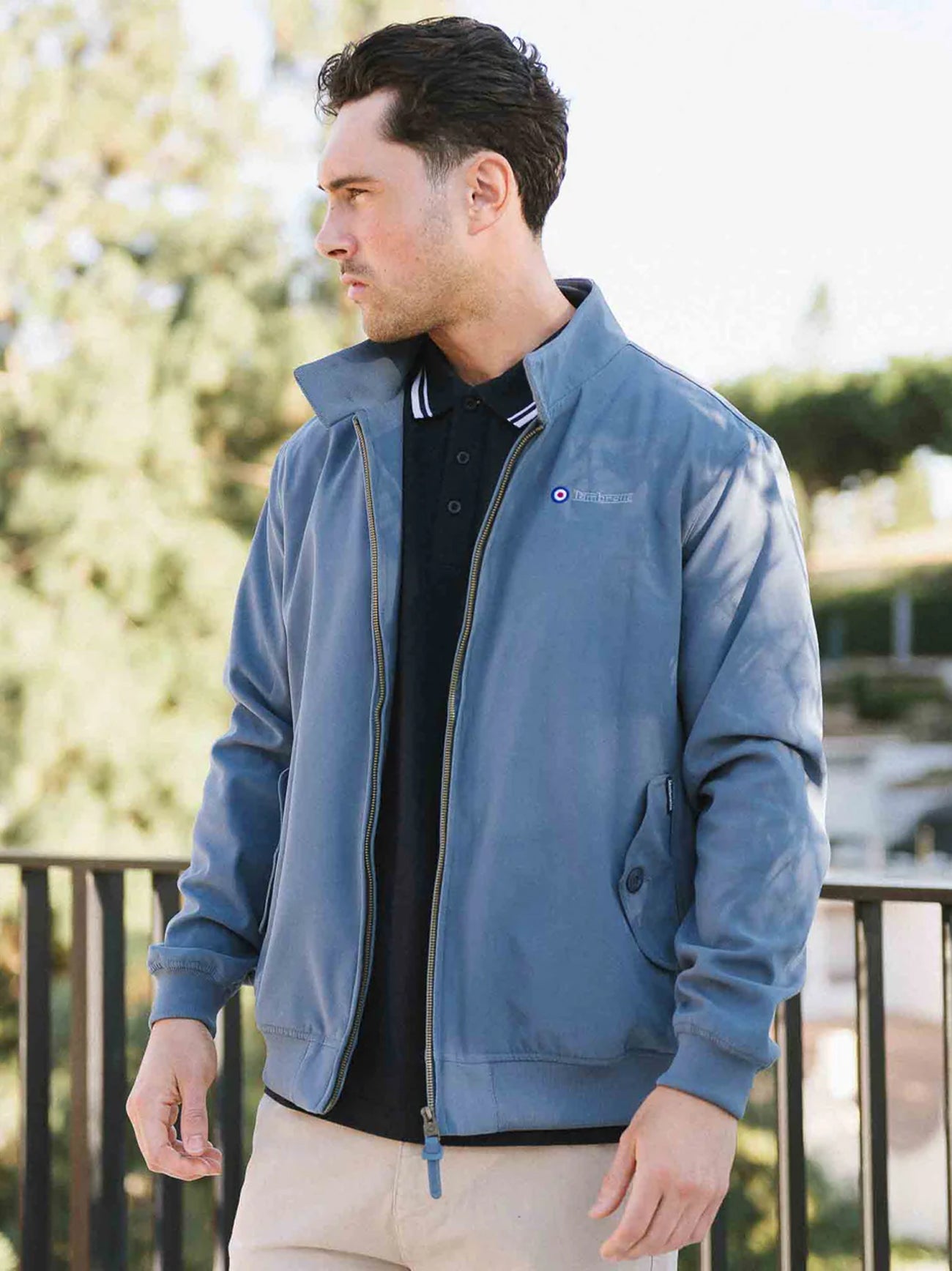 Mens Mid Blue Shower Resistant Harrington Jacket