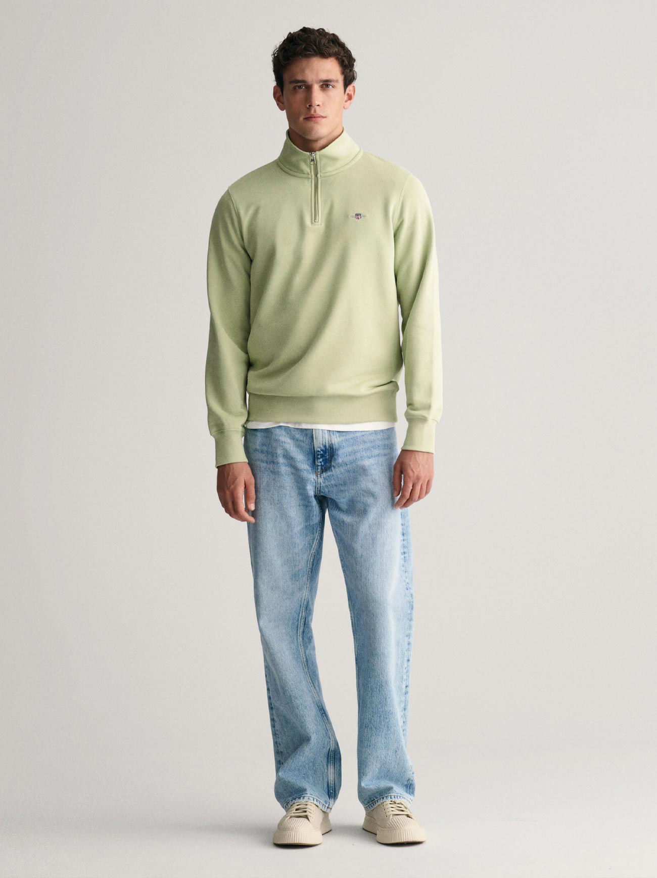 Mens Milky Matcha Shield Half Zip Sweatshirt