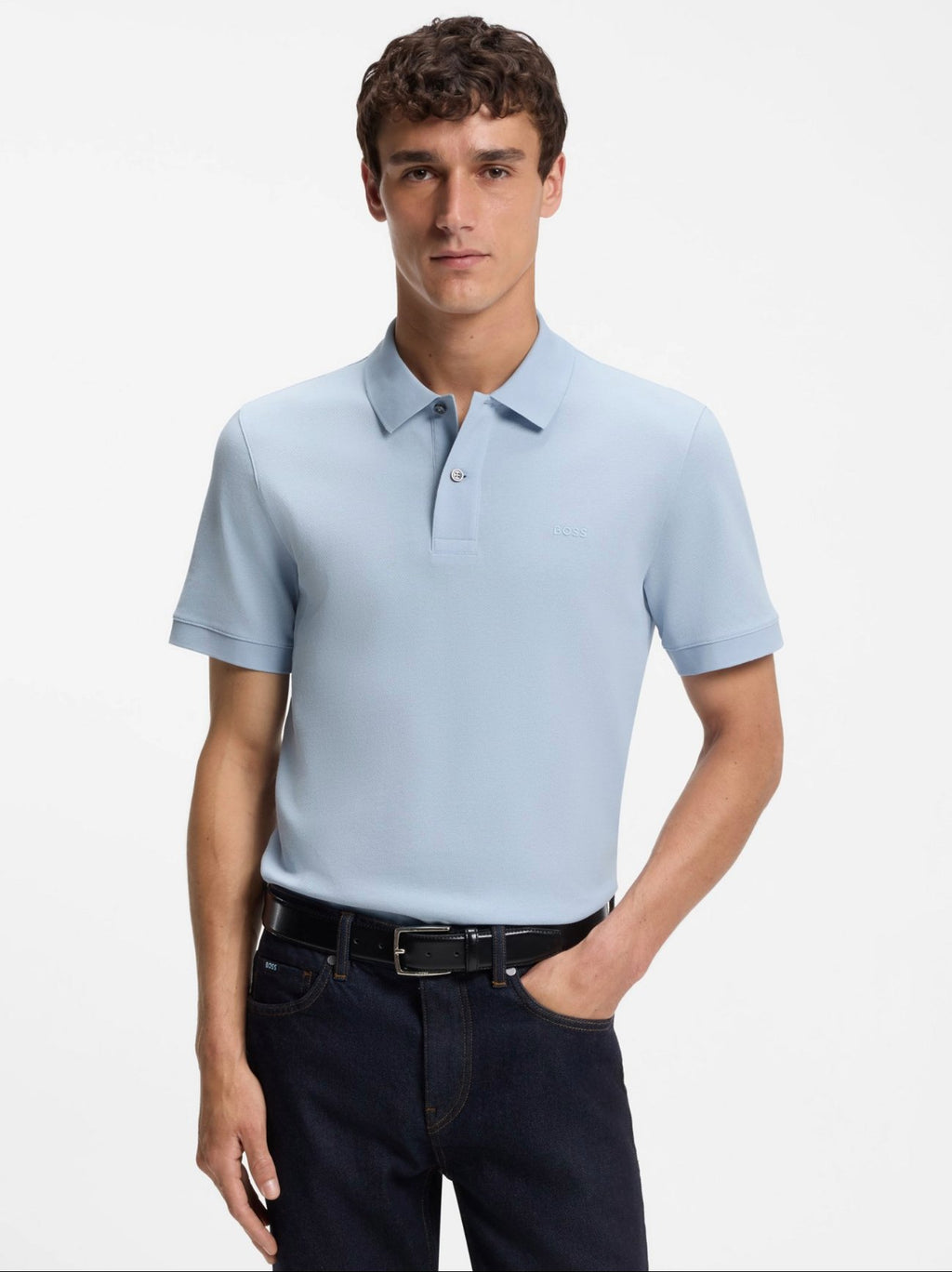 Mens Light Pastel Blue Pallas Short Sleeve Polo Shirt