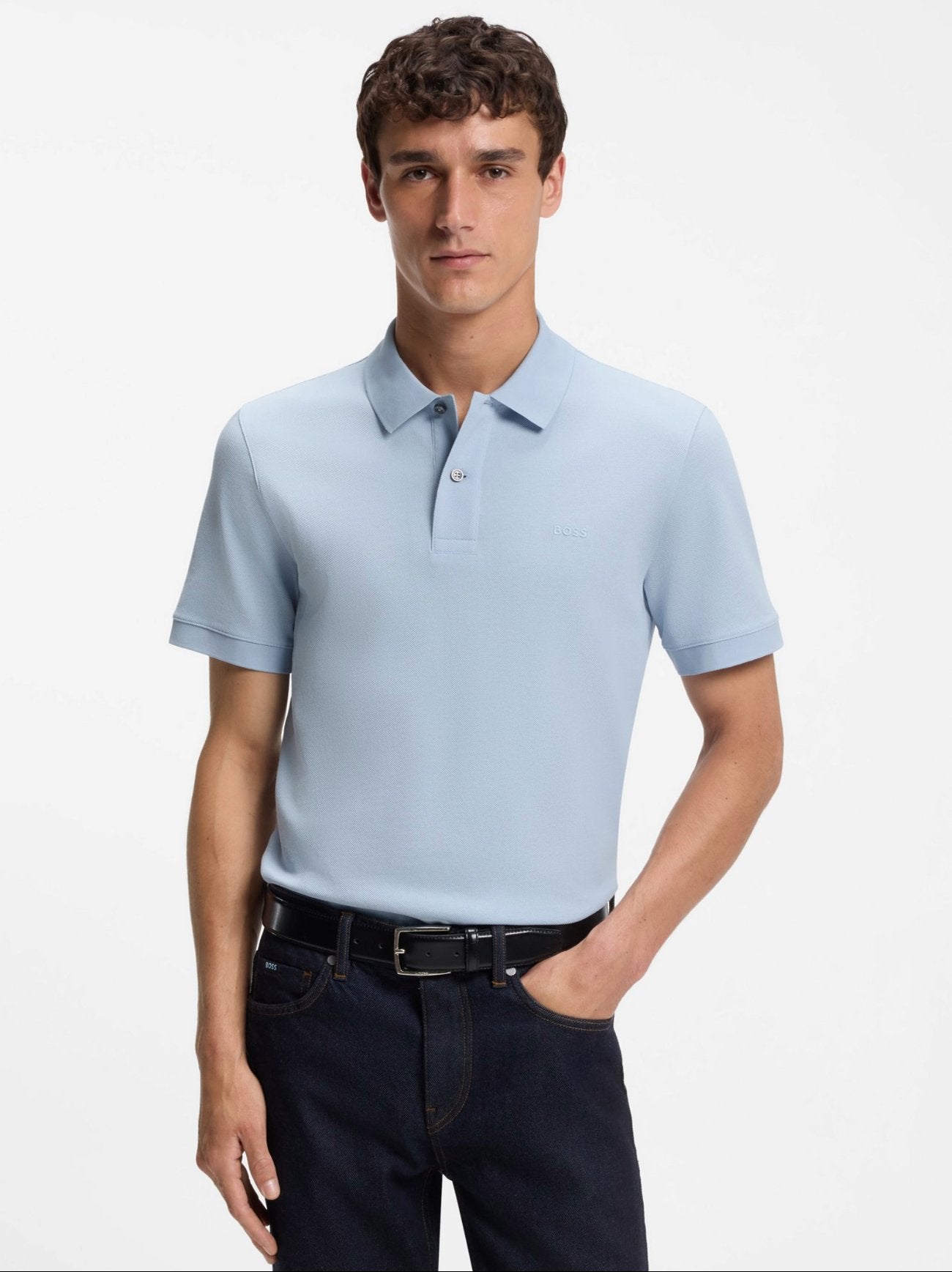 Mens Light Pastel Blue Pallas Short Sleeve Polo Shirt