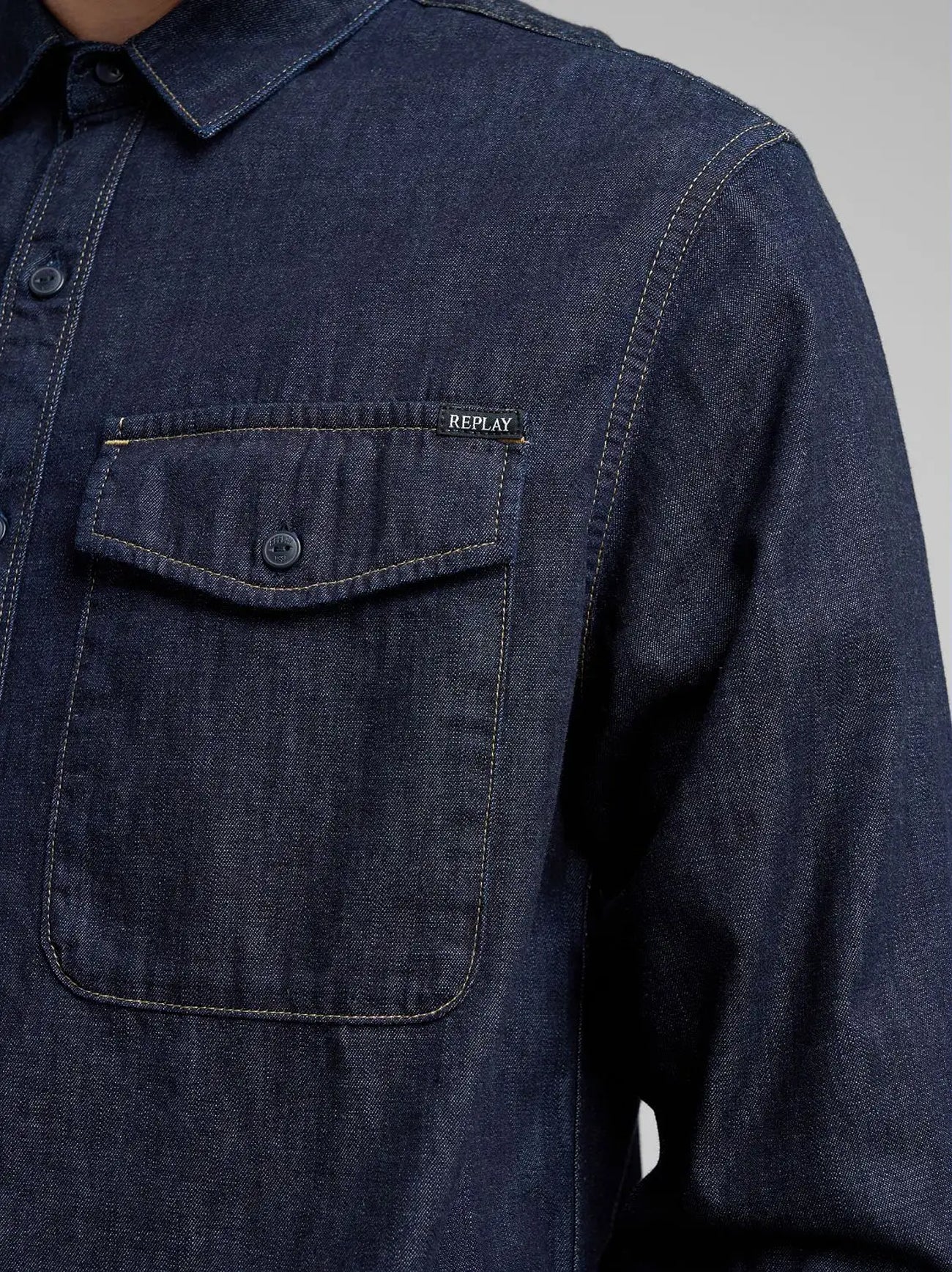 Mens Dark Blue Denim Shirt