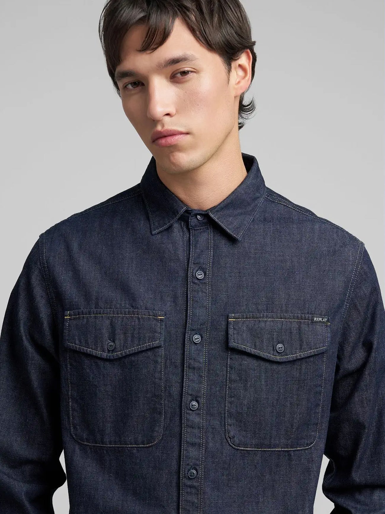 Mens Dark Blue Denim Shirt
