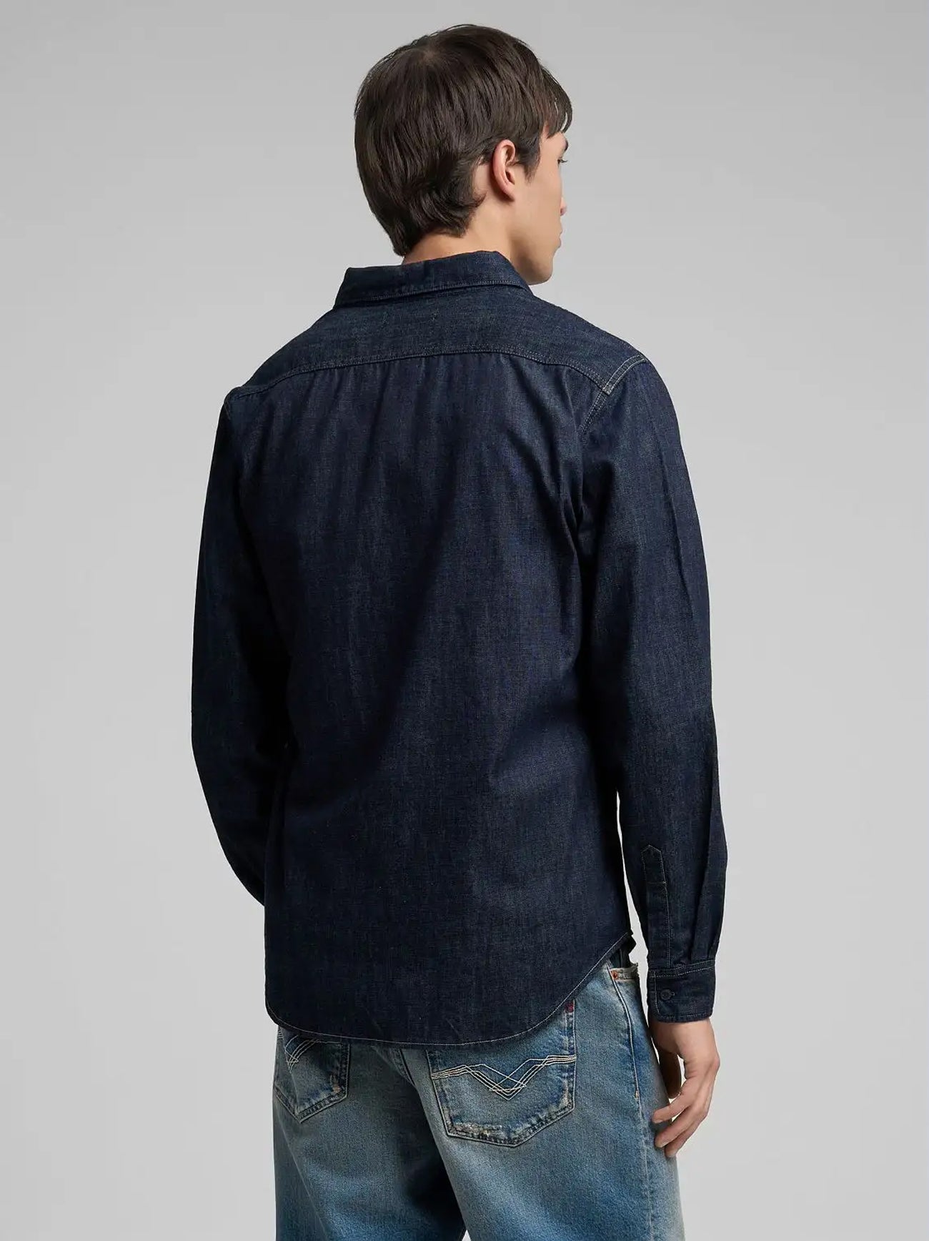 Mens Dark Blue Denim Shirt