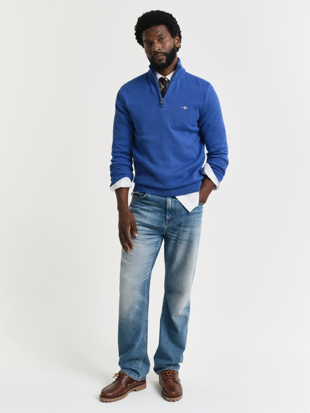 Mens Rich Blue Casual Cotton Half Zip Sweatshirt