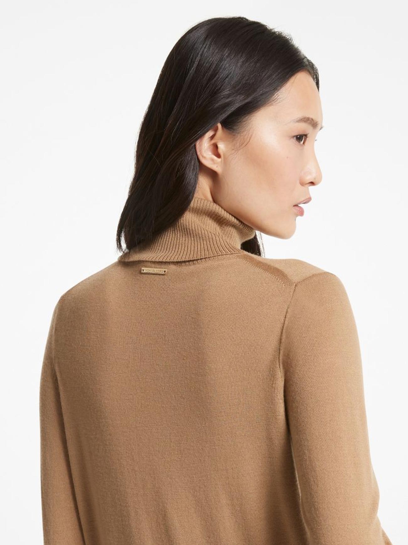 Womens Dark Camel Merino Button Slit Jumper