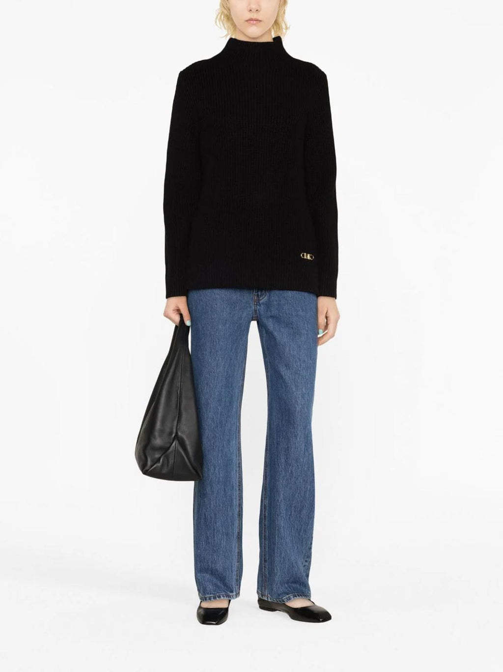 Womens Black Funnel Neck Jumper