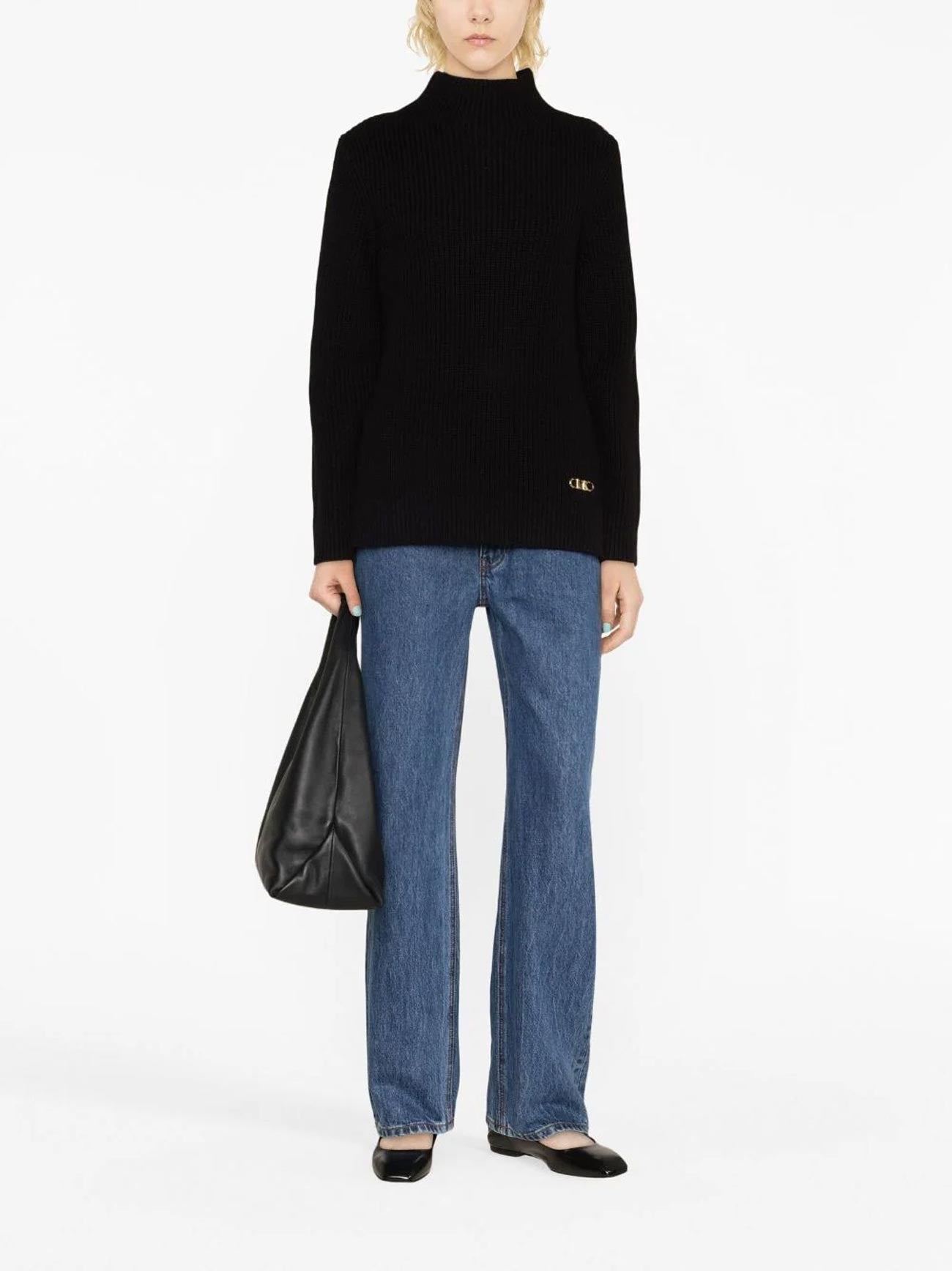 Womens Black Funnel Neck Jumper