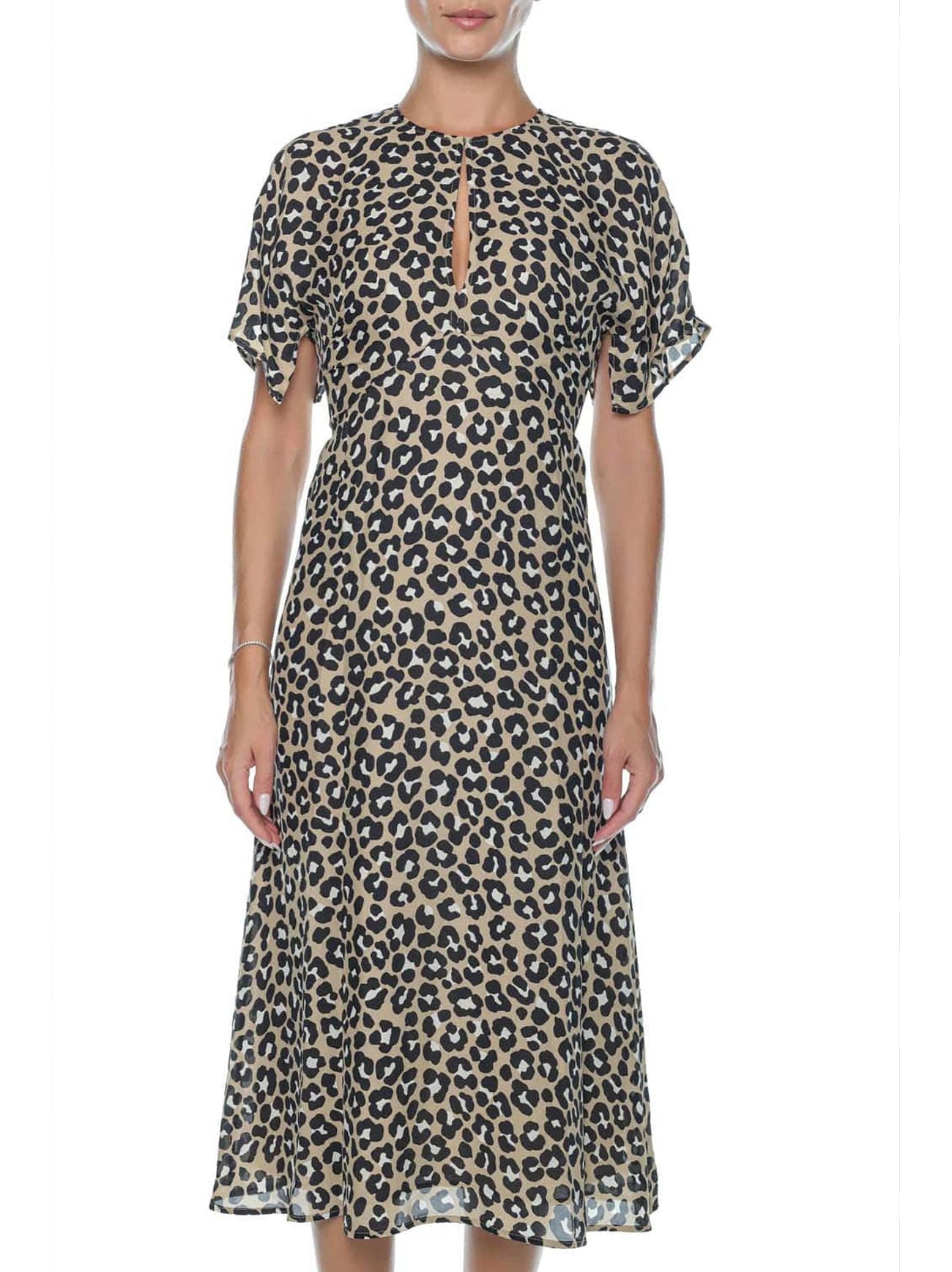 Womens Khaki Black Satin Cheetah Dress