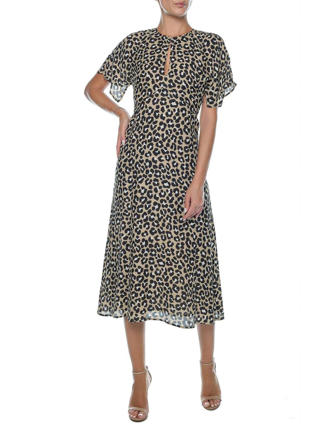 Womens Khaki Black Satin Cheetah Dress