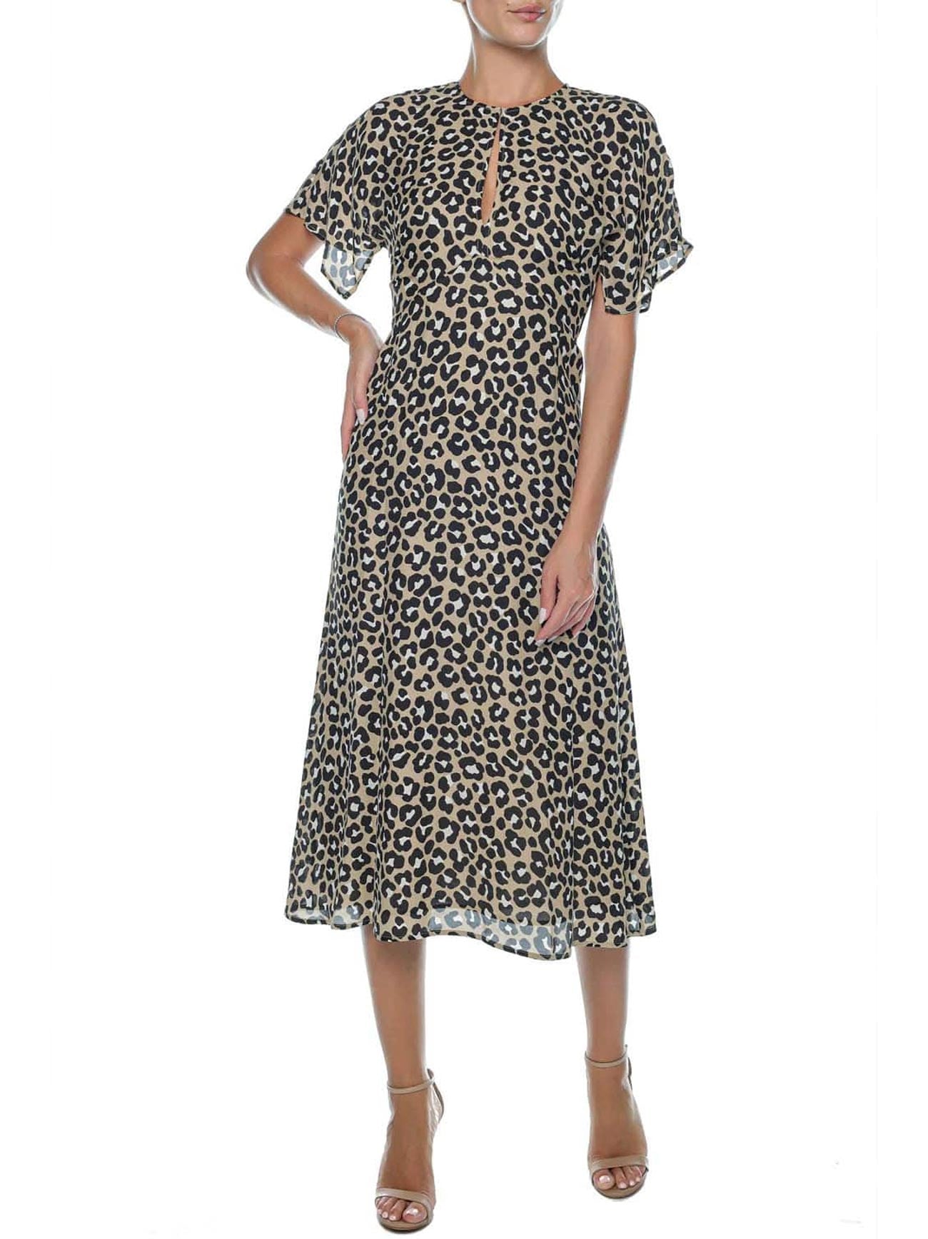 Womens Khaki Black Satin Cheetah Dress