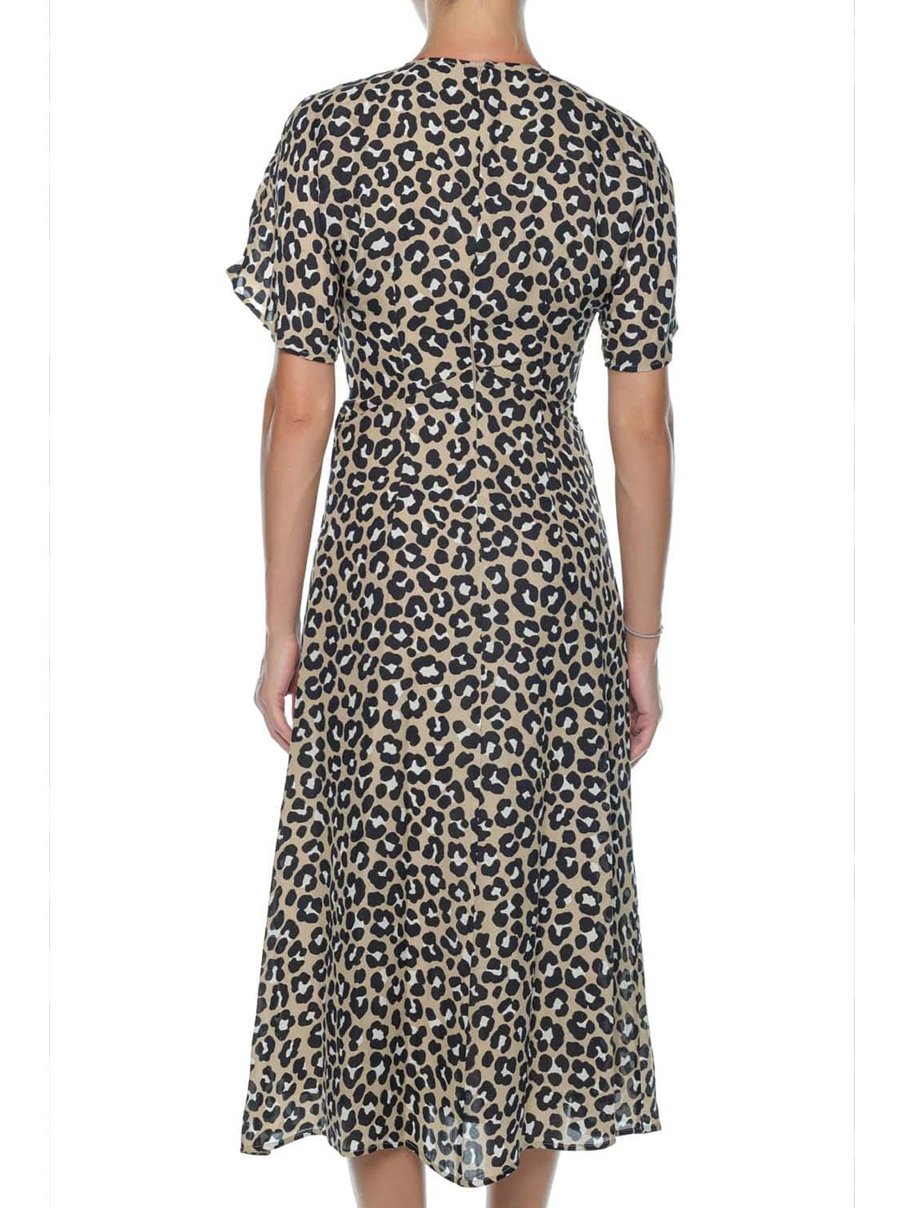 Womens Khaki Black Satin Cheetah Dress
