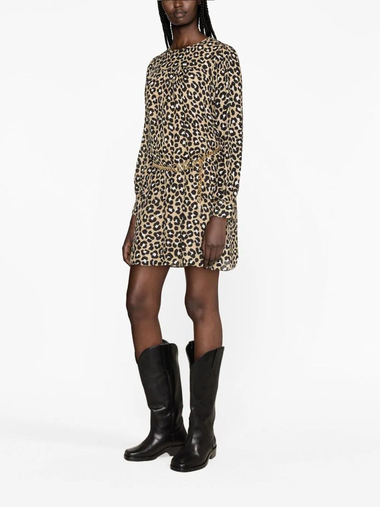 Womens Khaki Black Cheetah Mini Dress