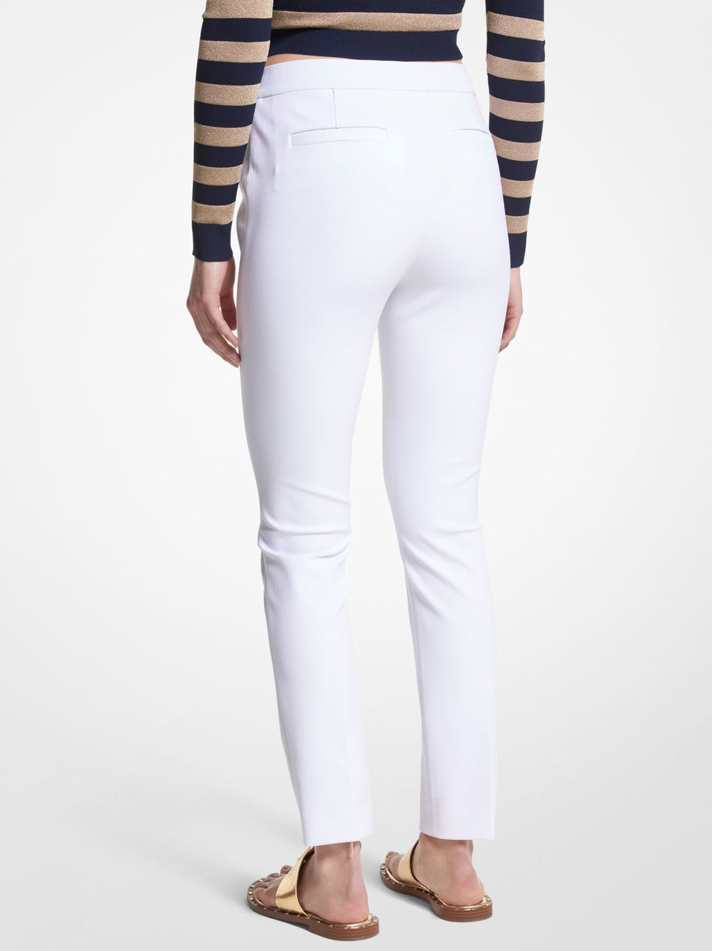 Womens White Stretch Crepe Pants