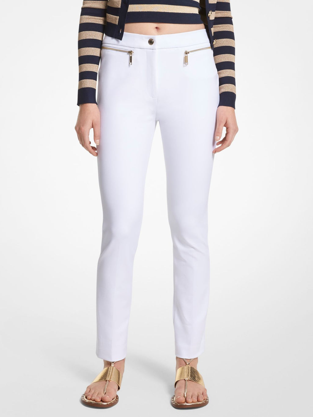 Womens White Stretch Crepe Pants