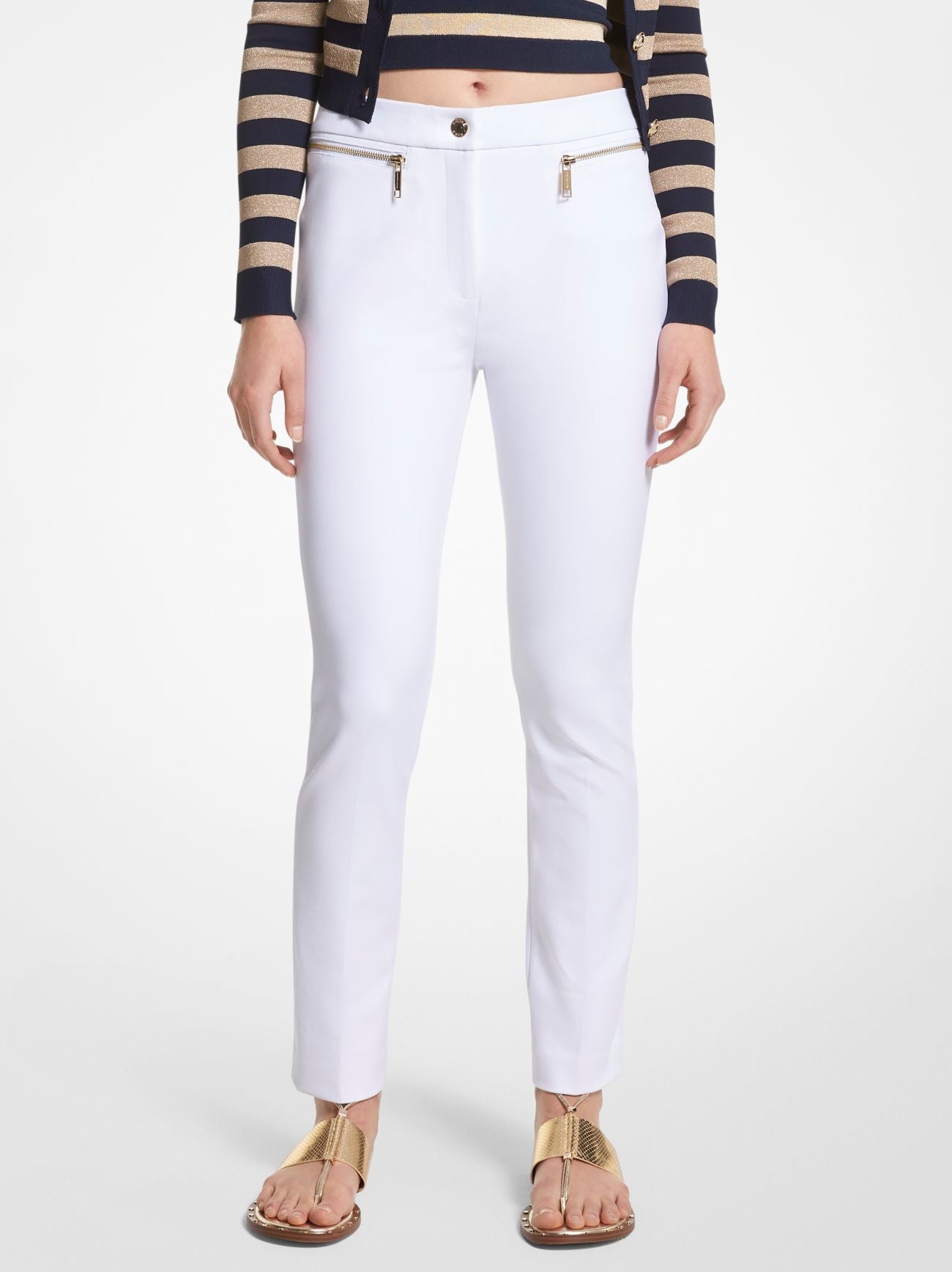 Womens White Stretch Crepe Pants