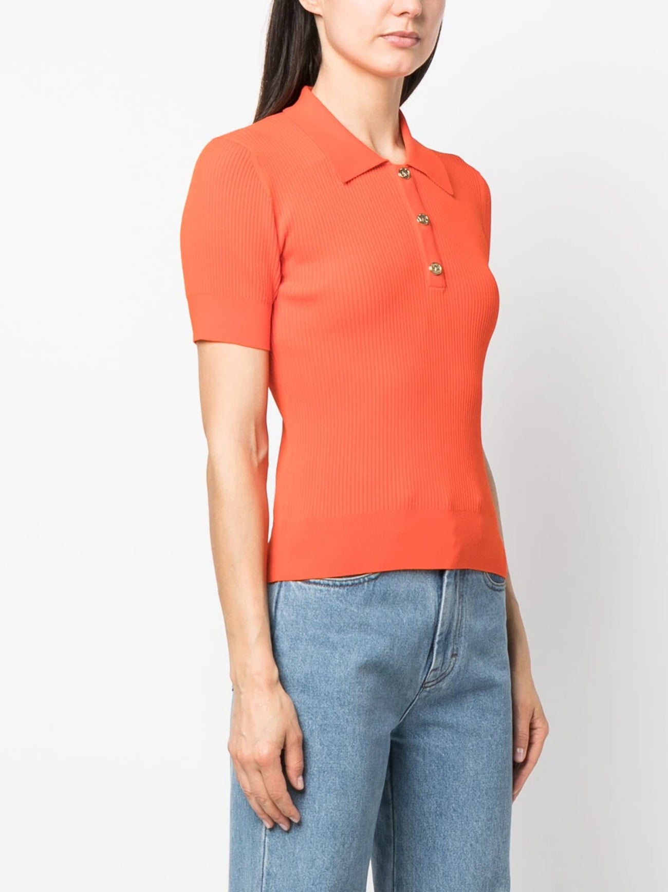 Womens Optic Orange Polo Snap Top