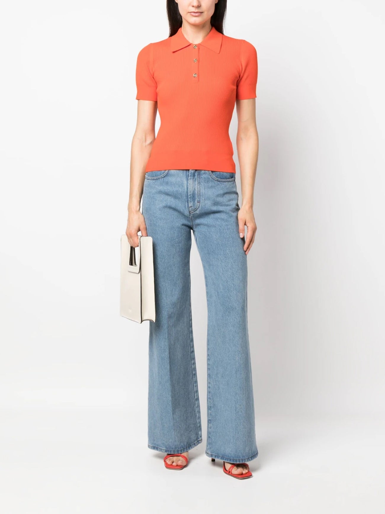 Womens Optic Orange Polo Snap Top