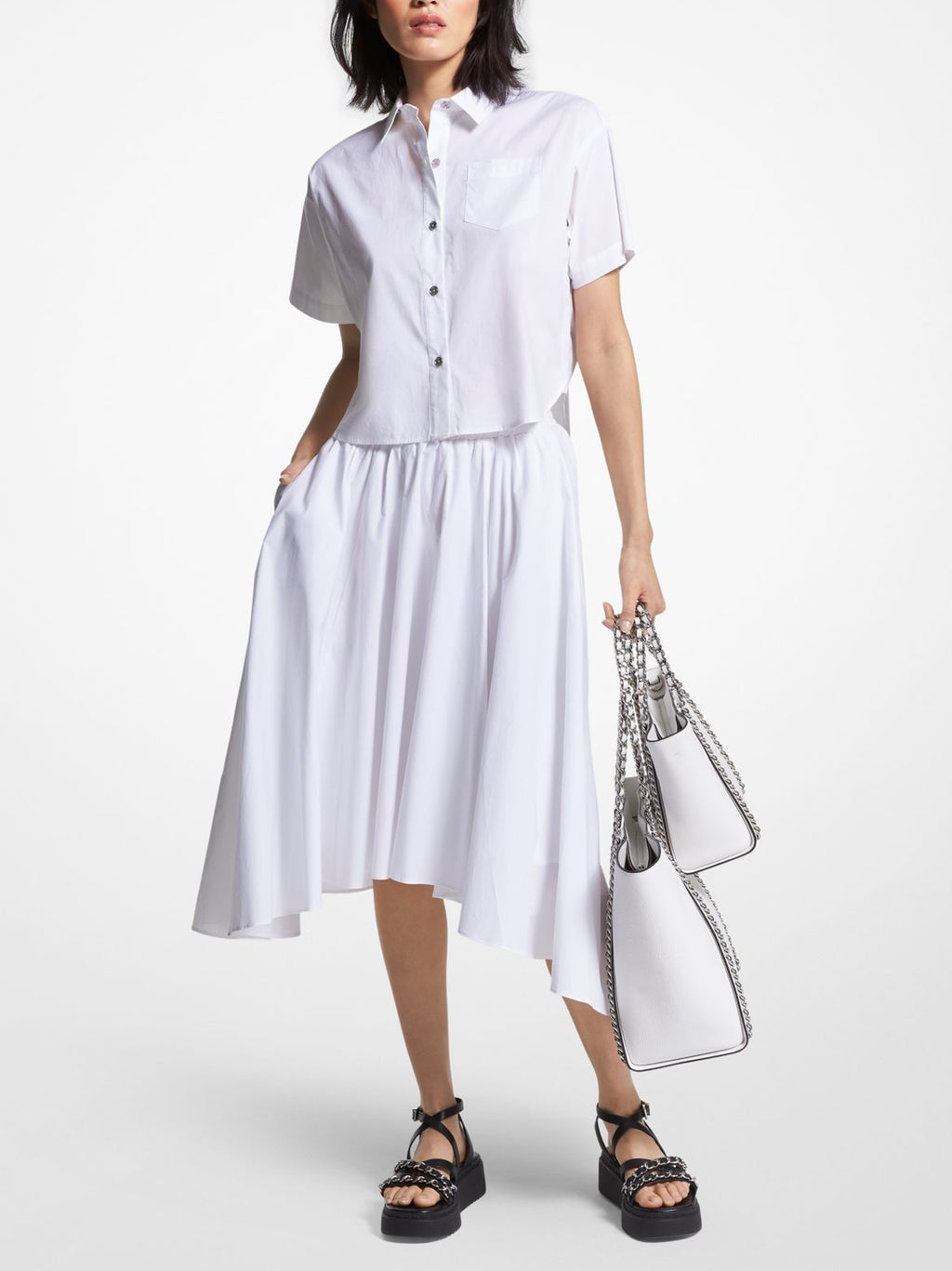 Womens White Cotton Poplin Skirt