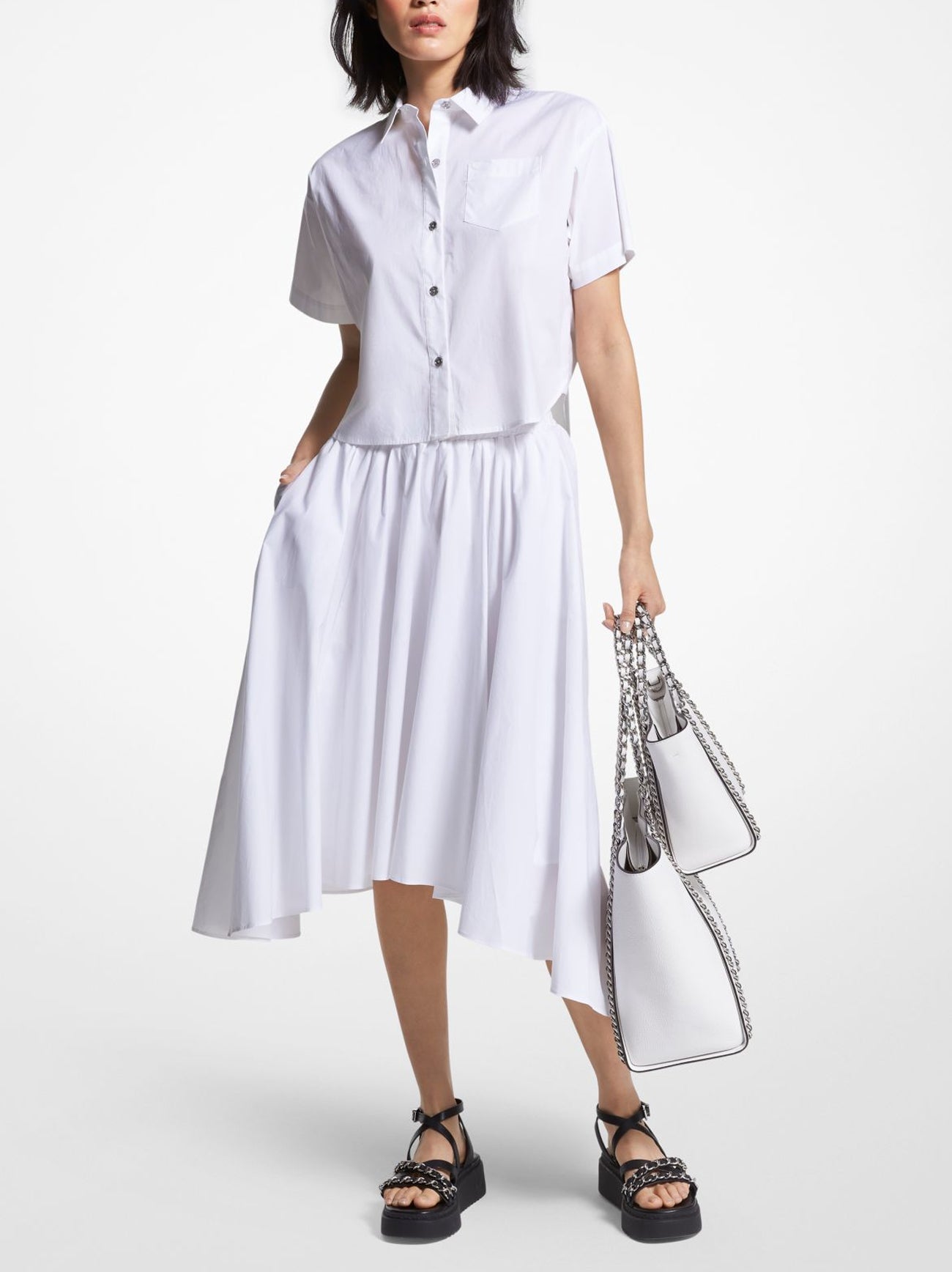 Womens White Cotton Poplin Skirt