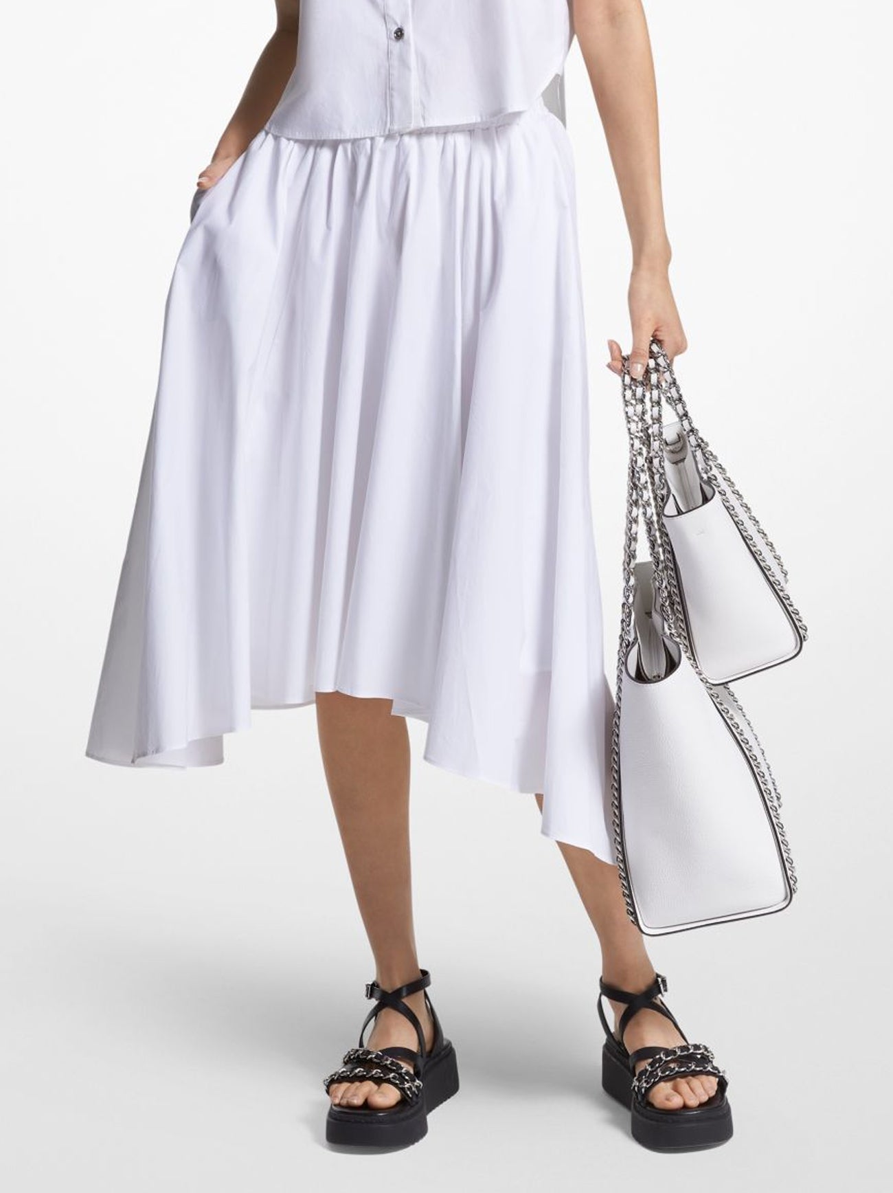 Womens White Cotton Poplin Skirt