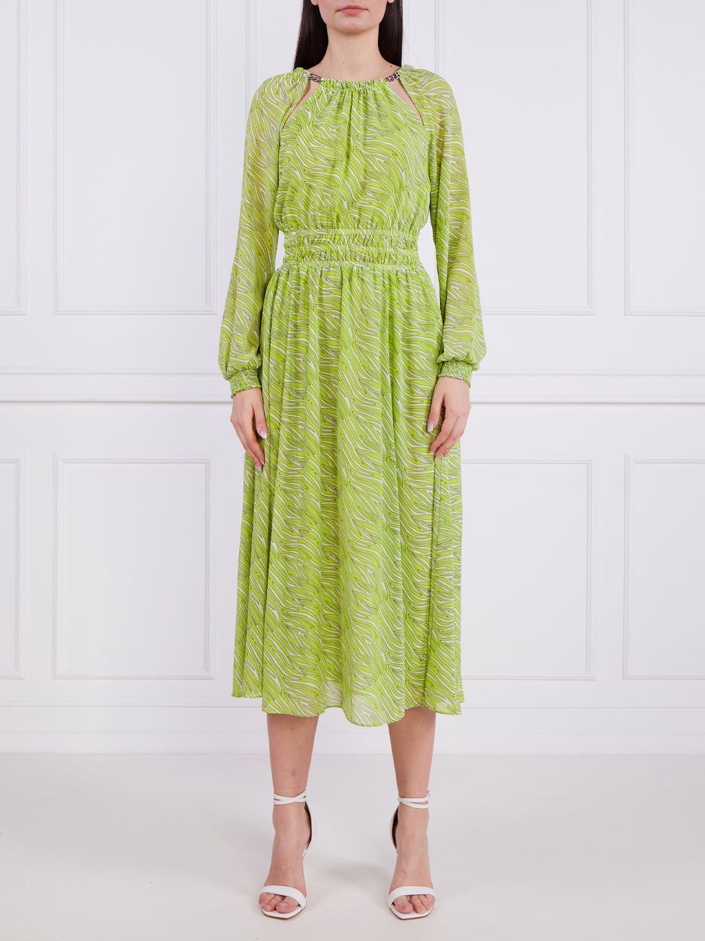 Womens Bright Limeade Zebra Print Midi Dress