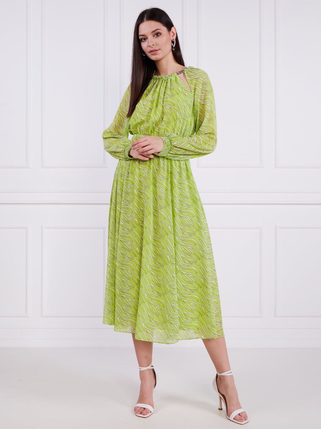 Womens Bright Limeade Zebra Print Midi Dress