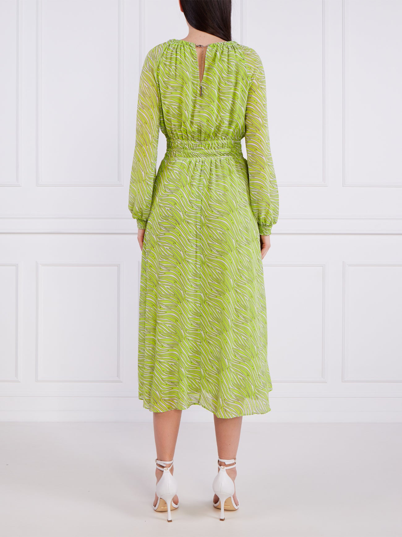 Womens Bright Limeade Zebra Print Midi Dress