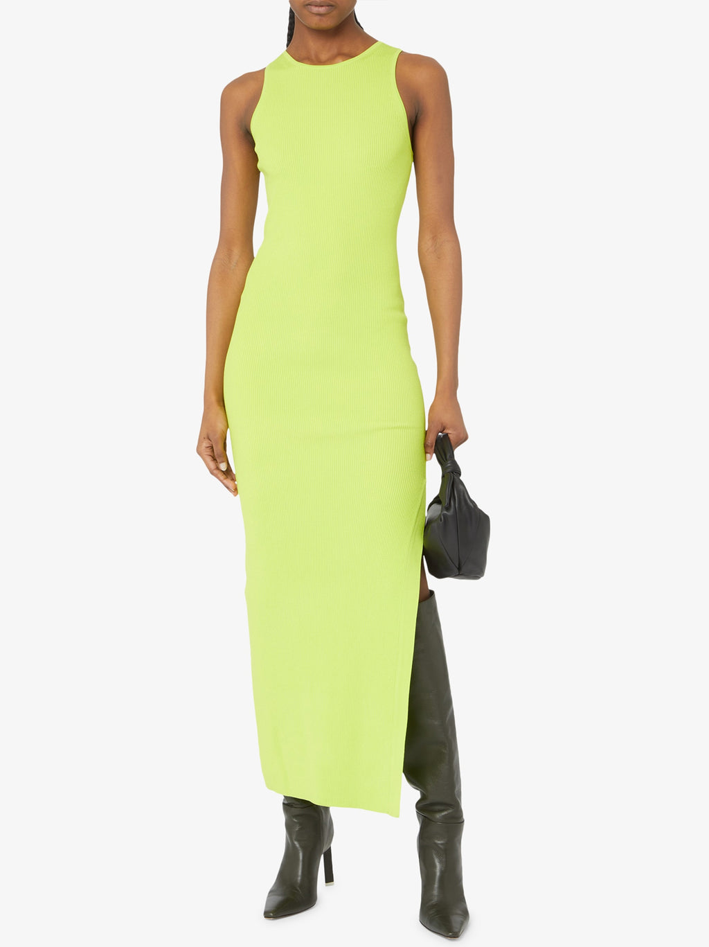 Womens Bright Limeade Side Slit Maxi Dress
