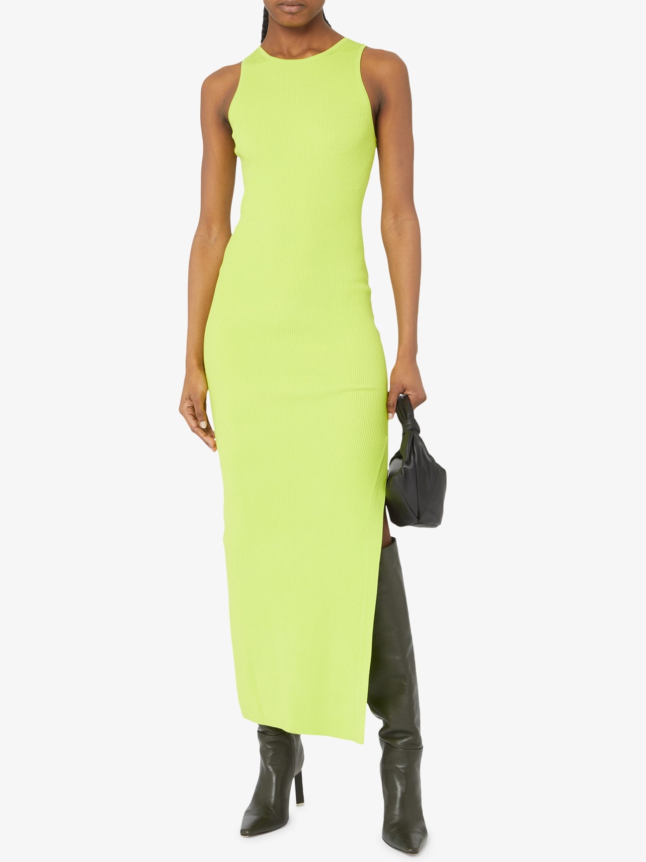 Womens Bright Limeade Side Slit Maxi Dress