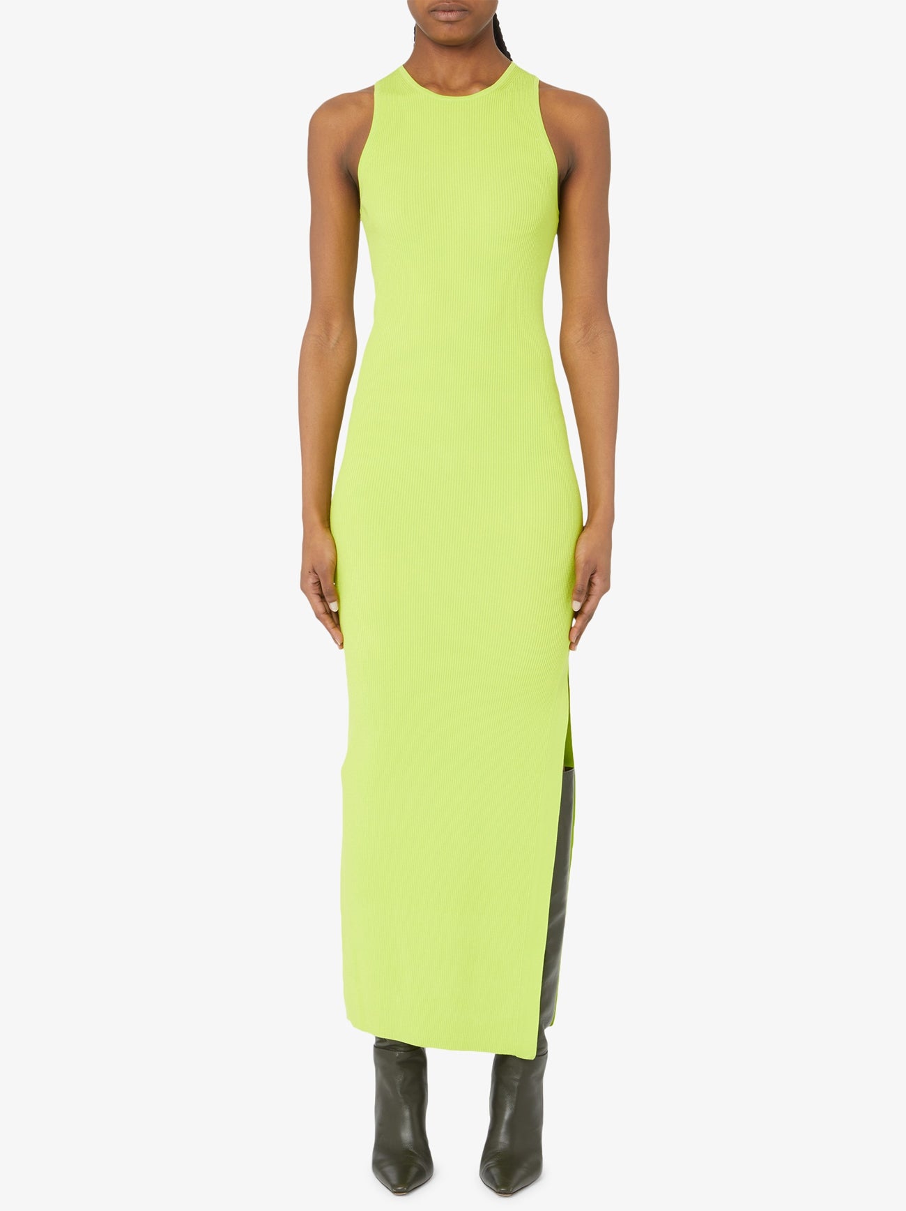 Womens Bright Limeade Side Slit Maxi Dress