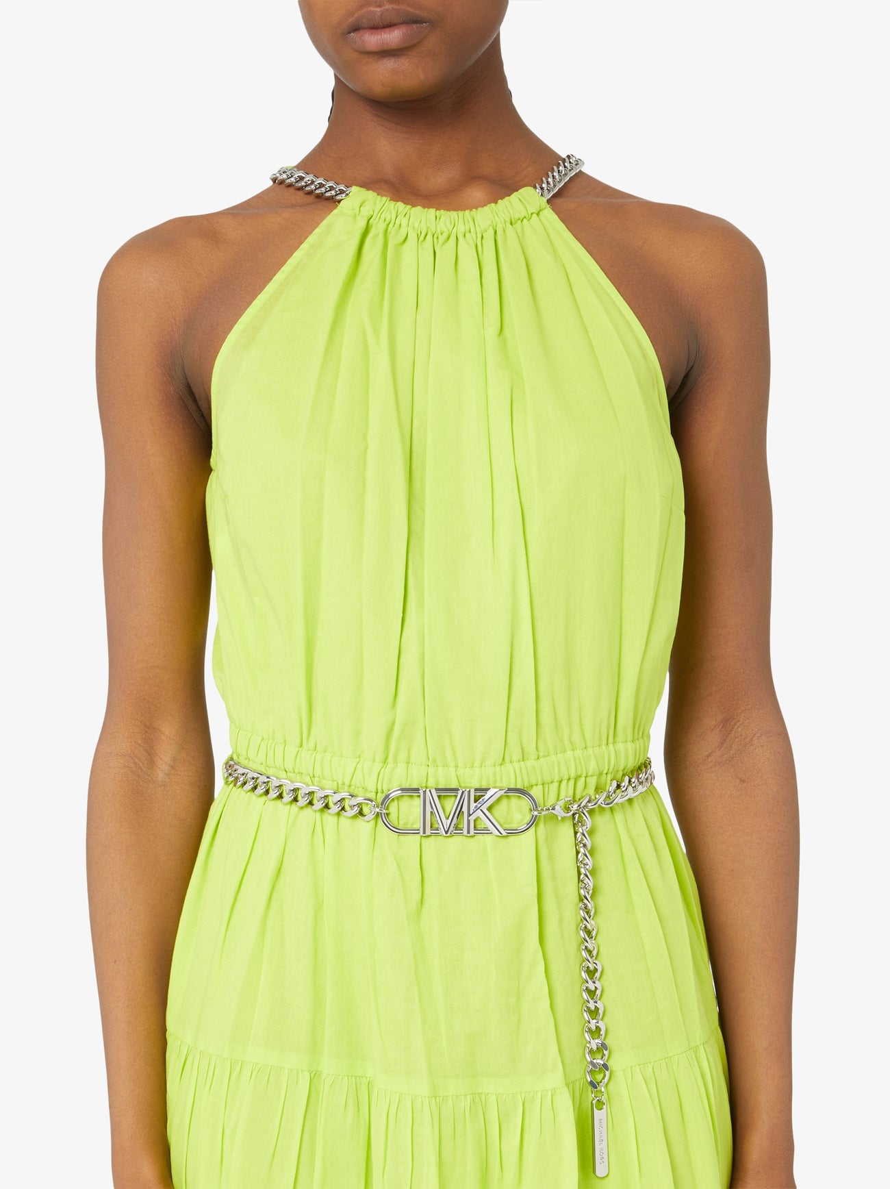 Womens Bright Limeade Chain Halter Midi Dress