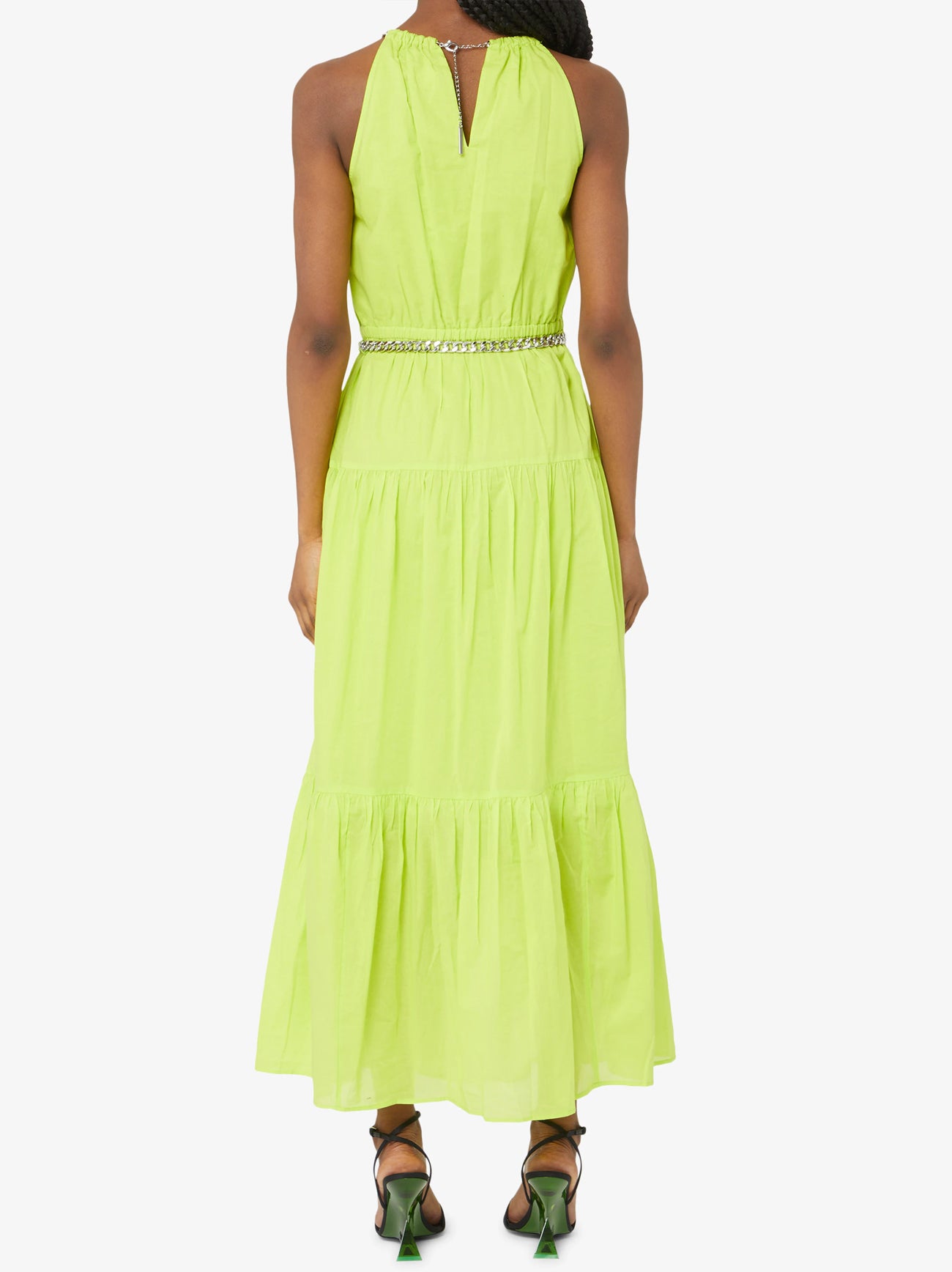 Womens Bright Limeade Chain Halter Midi Dress