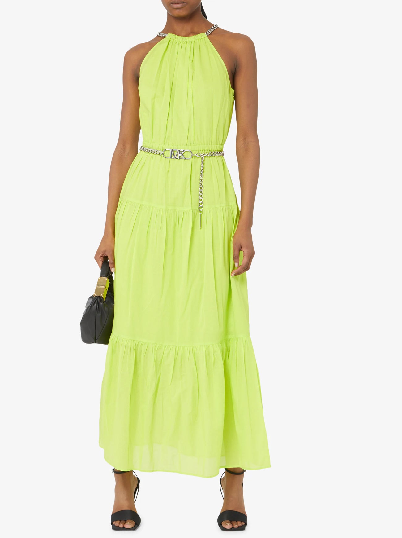 Womens Bright Limeade Chain Halter Midi Dress