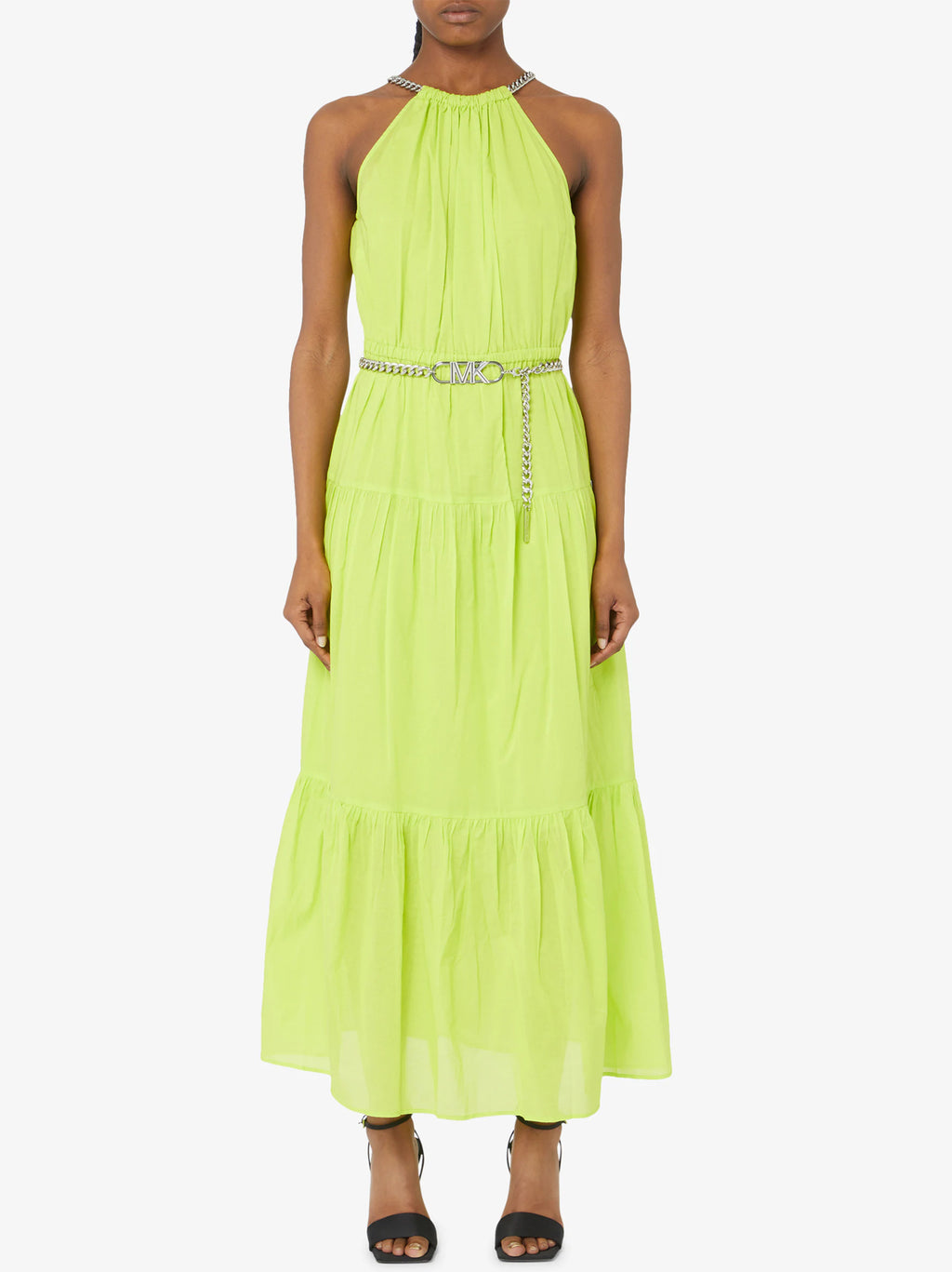 Womens Bright Limeade Chain Halter Midi Dress