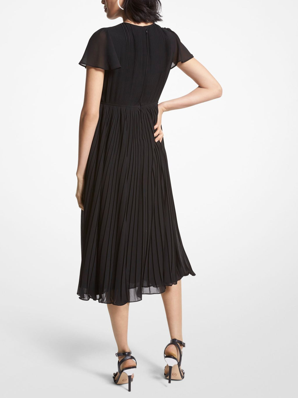 Womens Black Pleated Midi Dress
