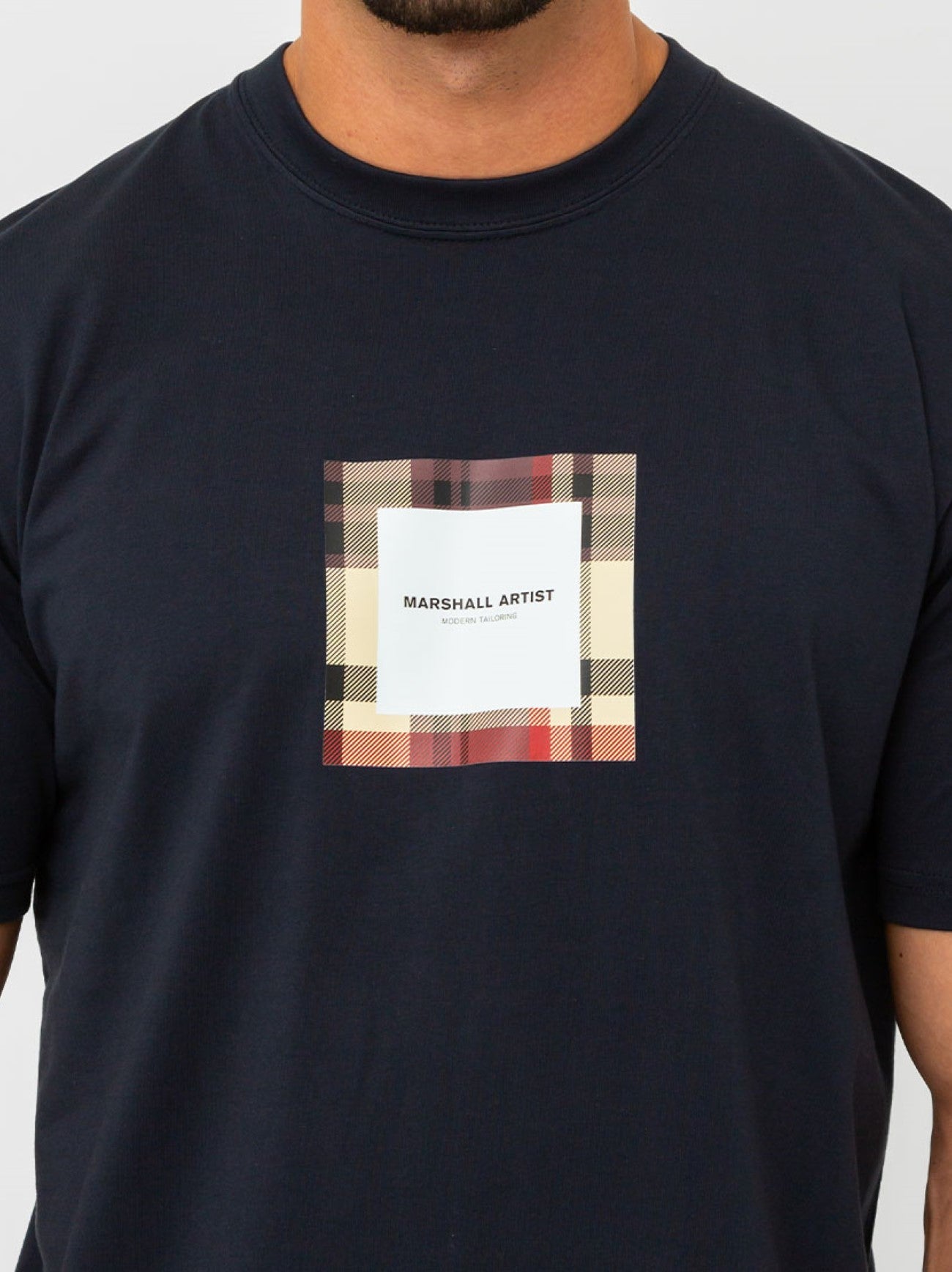 Mens Navy Carter Check T-Shirt
