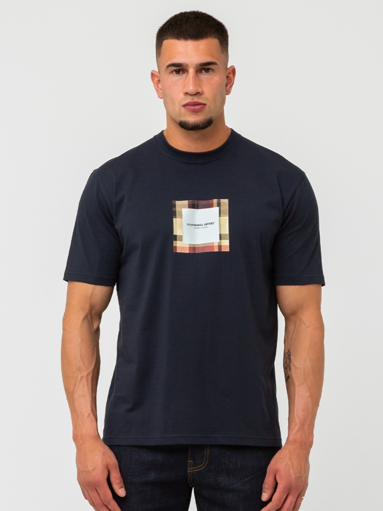 Mens Navy Carter Check T-Shirt