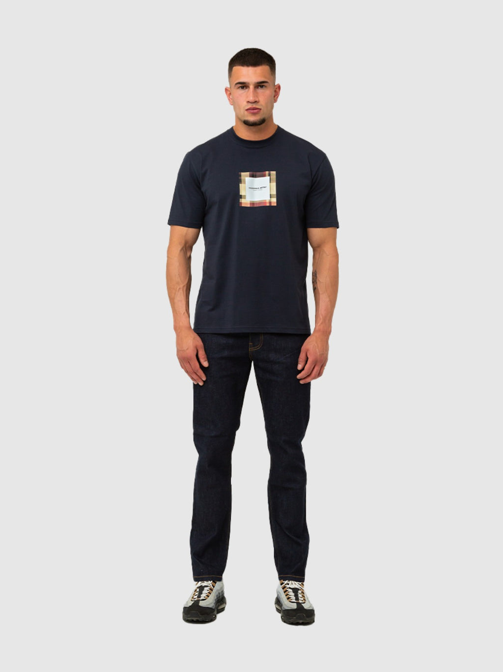 Mens Navy Carter Check T-Shirt