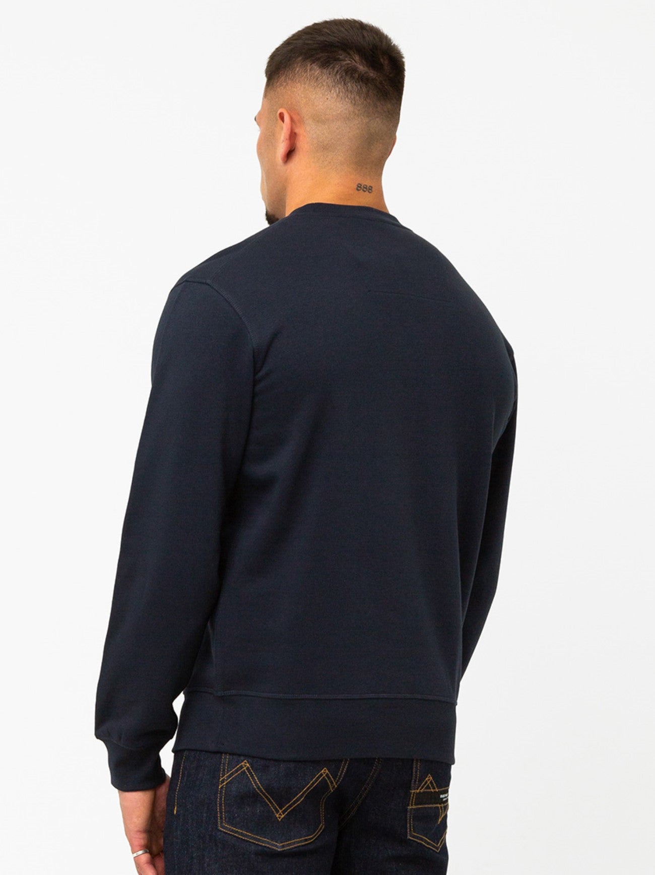 Mens Navy Carter Check Box Crew Neck Sweatshirt