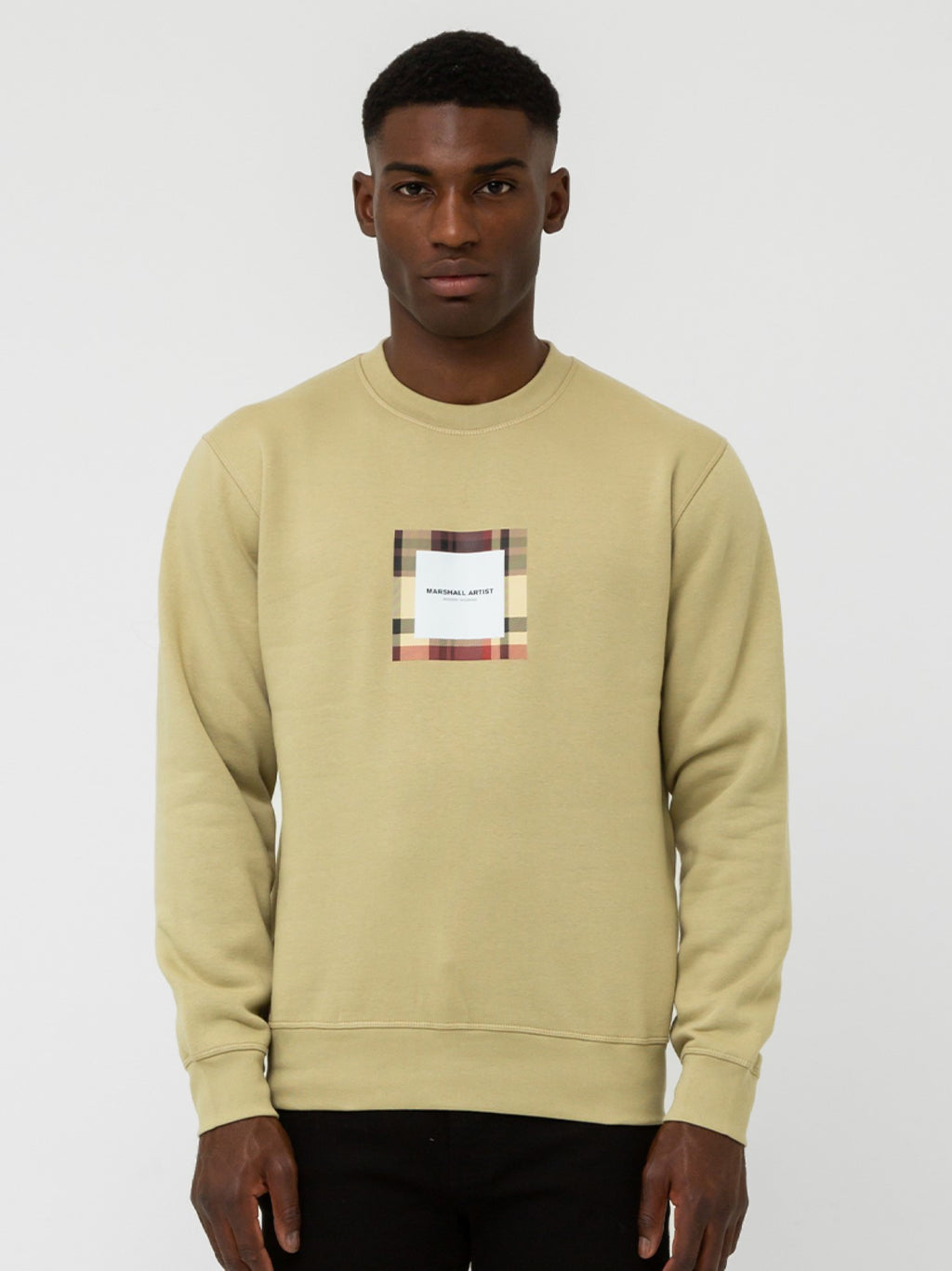 Mens Sandstone Carter Check Box Crew Neck Sweatshirt