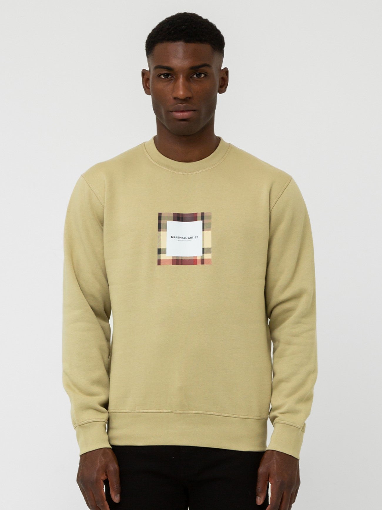 Mens Sandstone Carter Check Box Crew Neck Sweatshirt